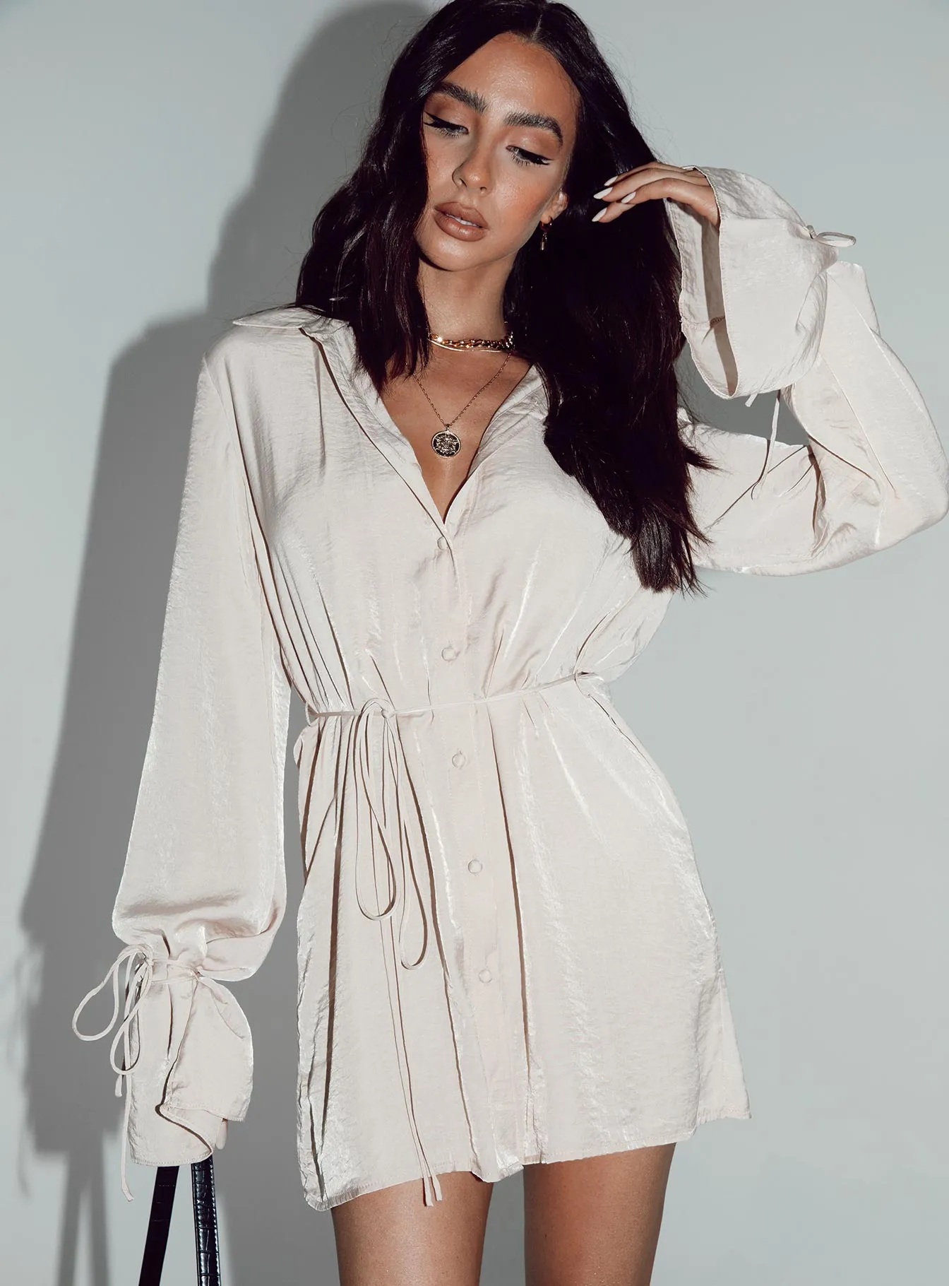Timeless mini silhouette Club Pop Forbidden Mini Dress Beige