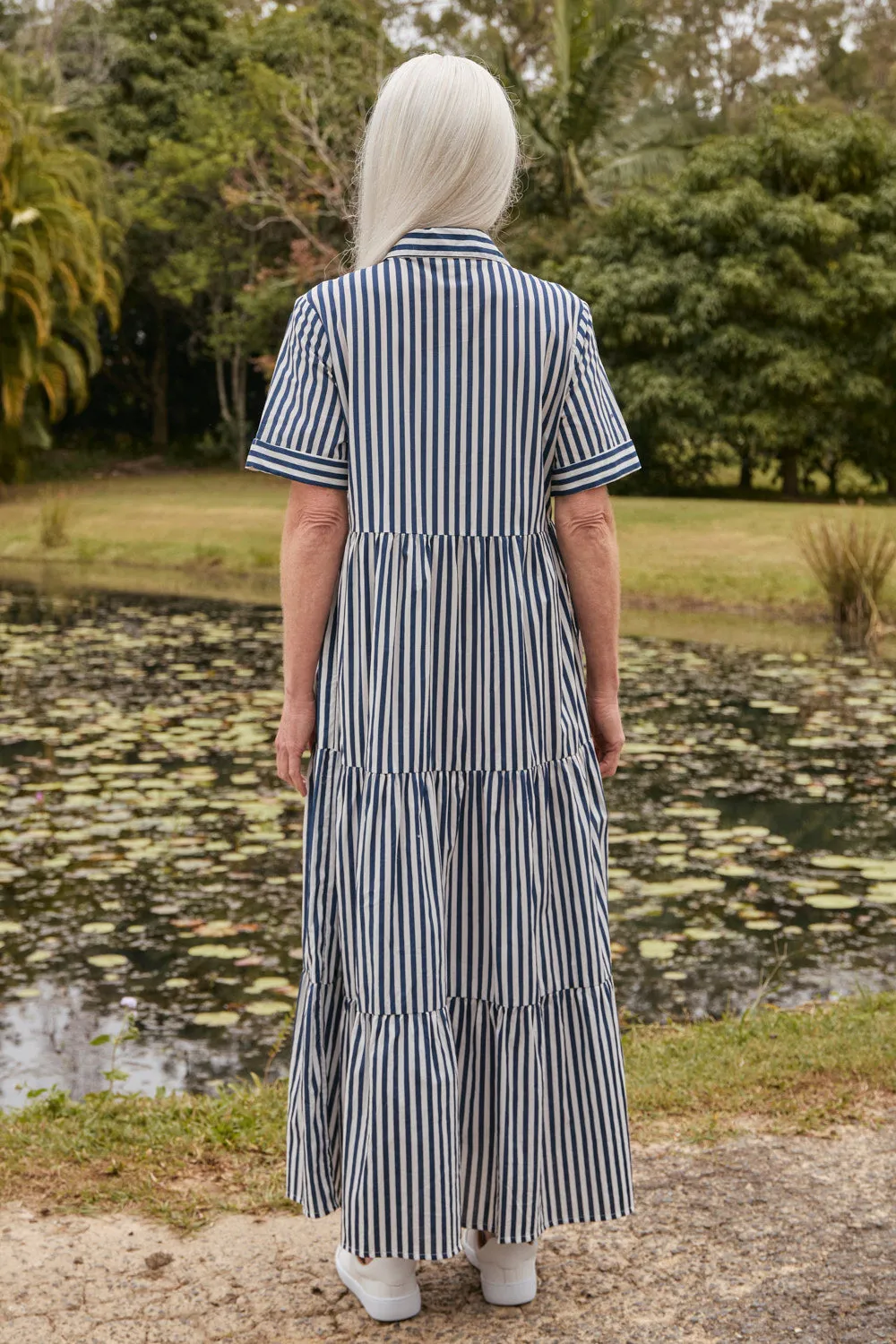 Fun and flirty dress Sabre Button Through Dress in Navy Stripe