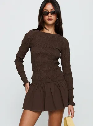 Jheanell Long Sleeve Mini Dress Brown Playful Style