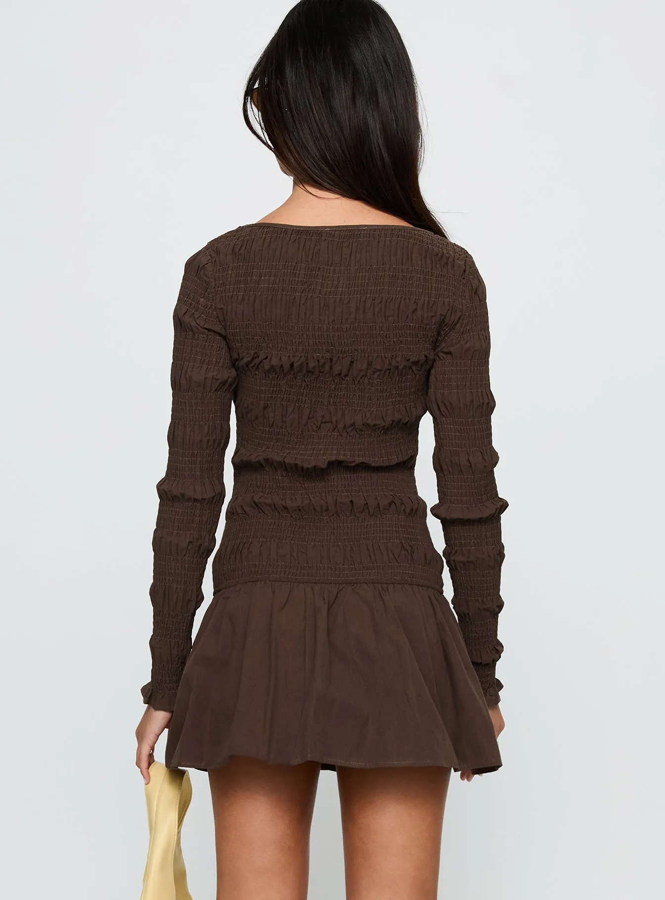 Jheanell Long Sleeve Mini Dress Brown Built In Pockets
