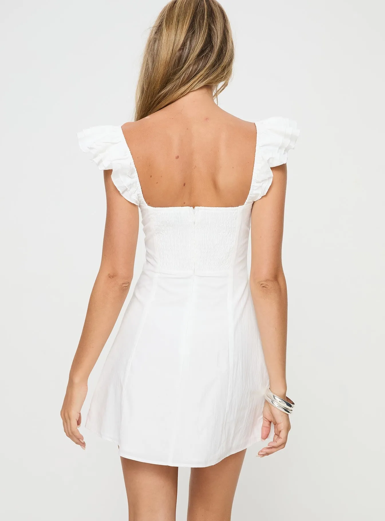 Shells In The Sand Mini Dress White Night Out Modern mini dress with sleeves