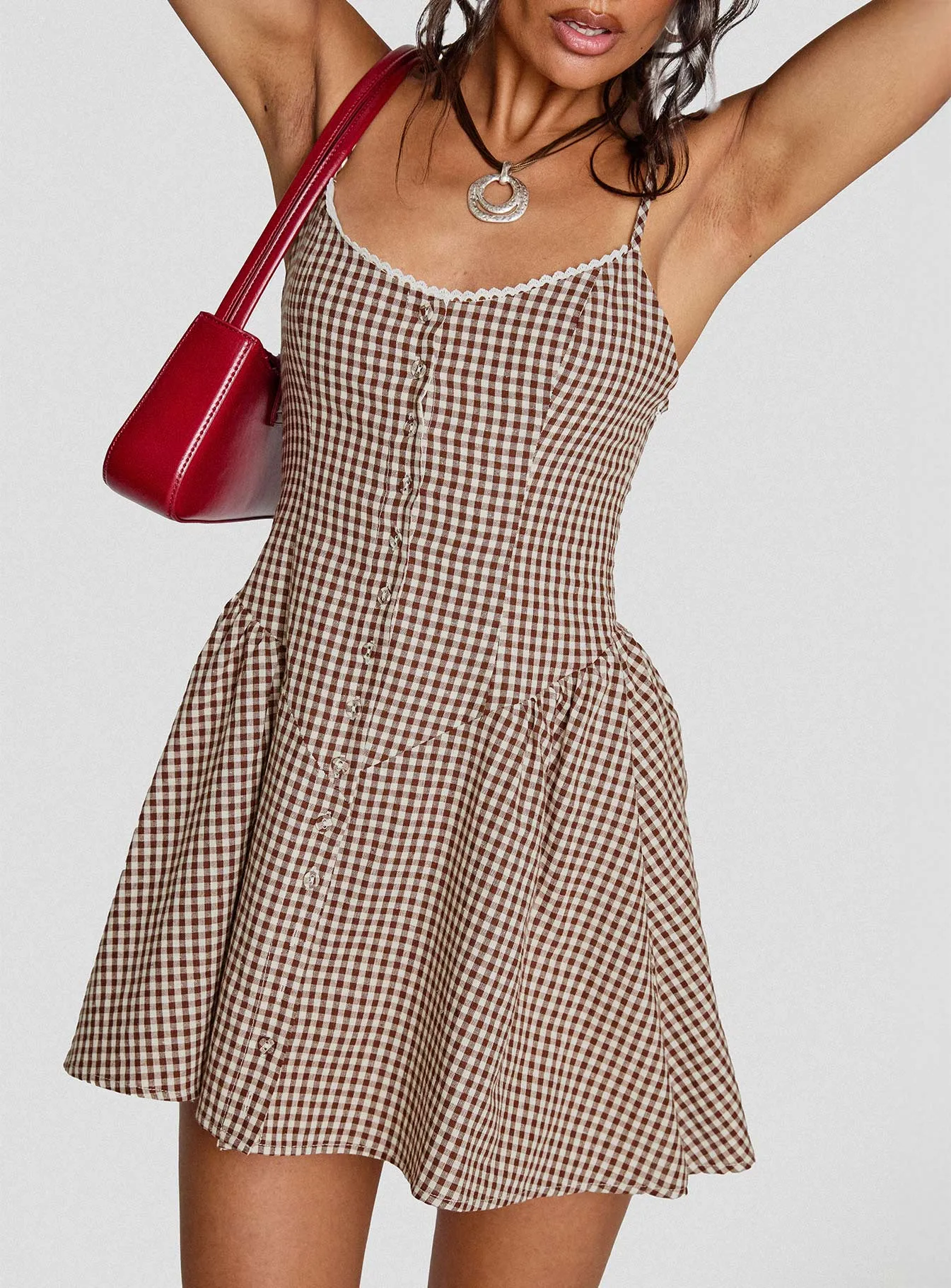 Reinforced Hemline Toulouse Mini Dress Brown Gingham
