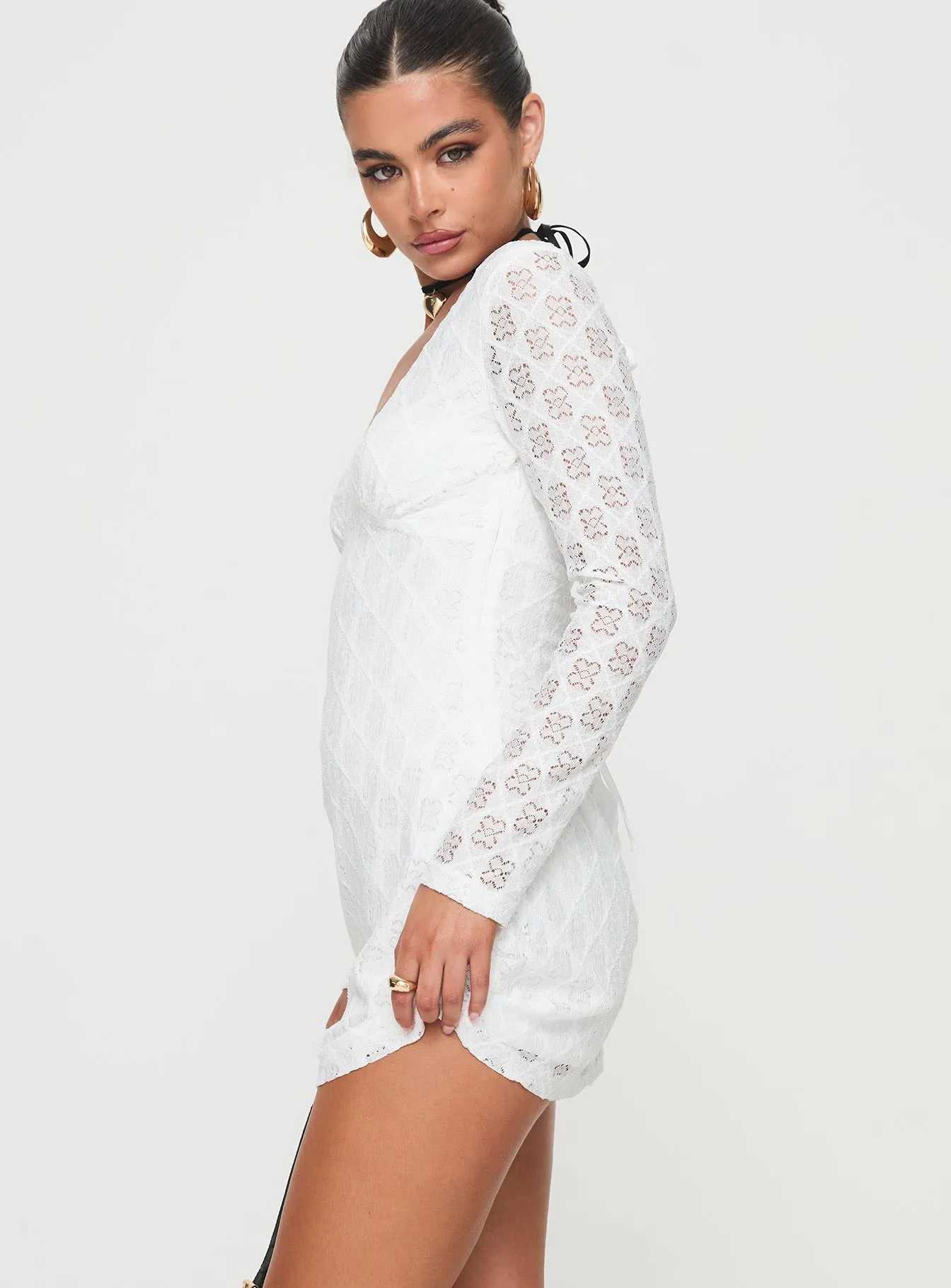 Zeus Long Sleeve Mini Dress White Fun Shine
