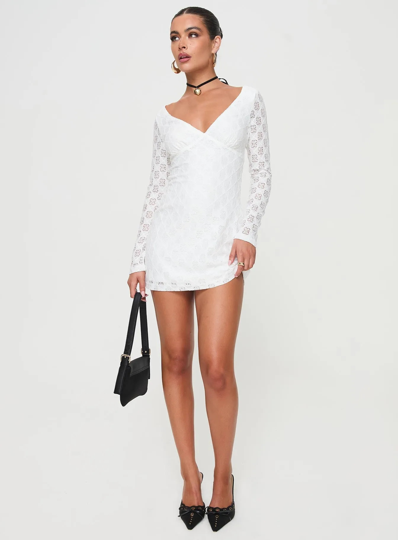 Playful Style Zeus Long Sleeve Mini Dress White