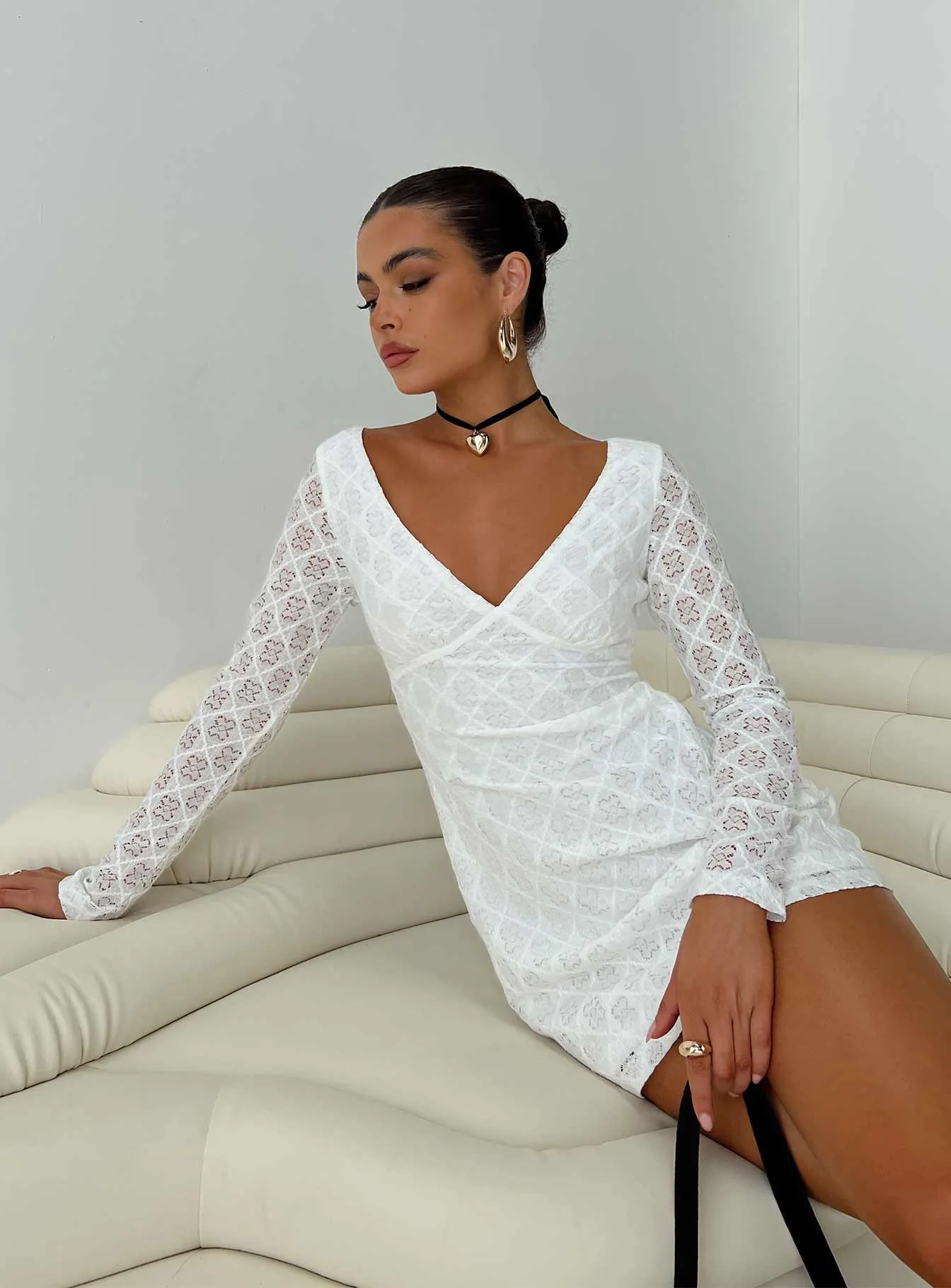 Zeus Long Sleeve Mini Dress White Hot Glow Layered Panel Design