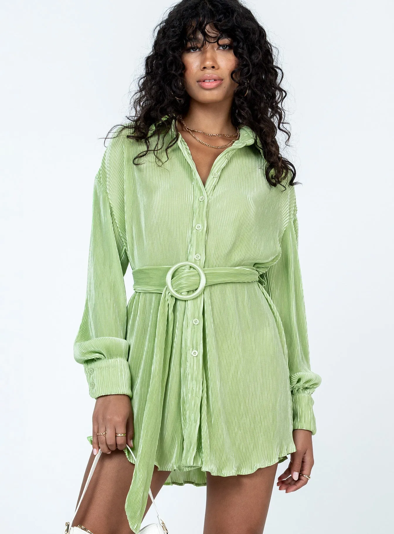 Stylish mini with ruffles Fade Resistant Edena Mini Dress Green