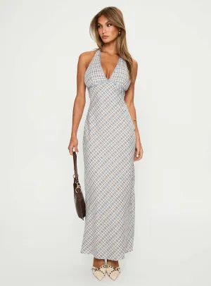 Evienna Halter Maxi Dress Blue Check The classic cut of this maxi dress ensures a flattering fit for all body types Its versatile length ensures it can be worn for a variety of occasions from casual to formal