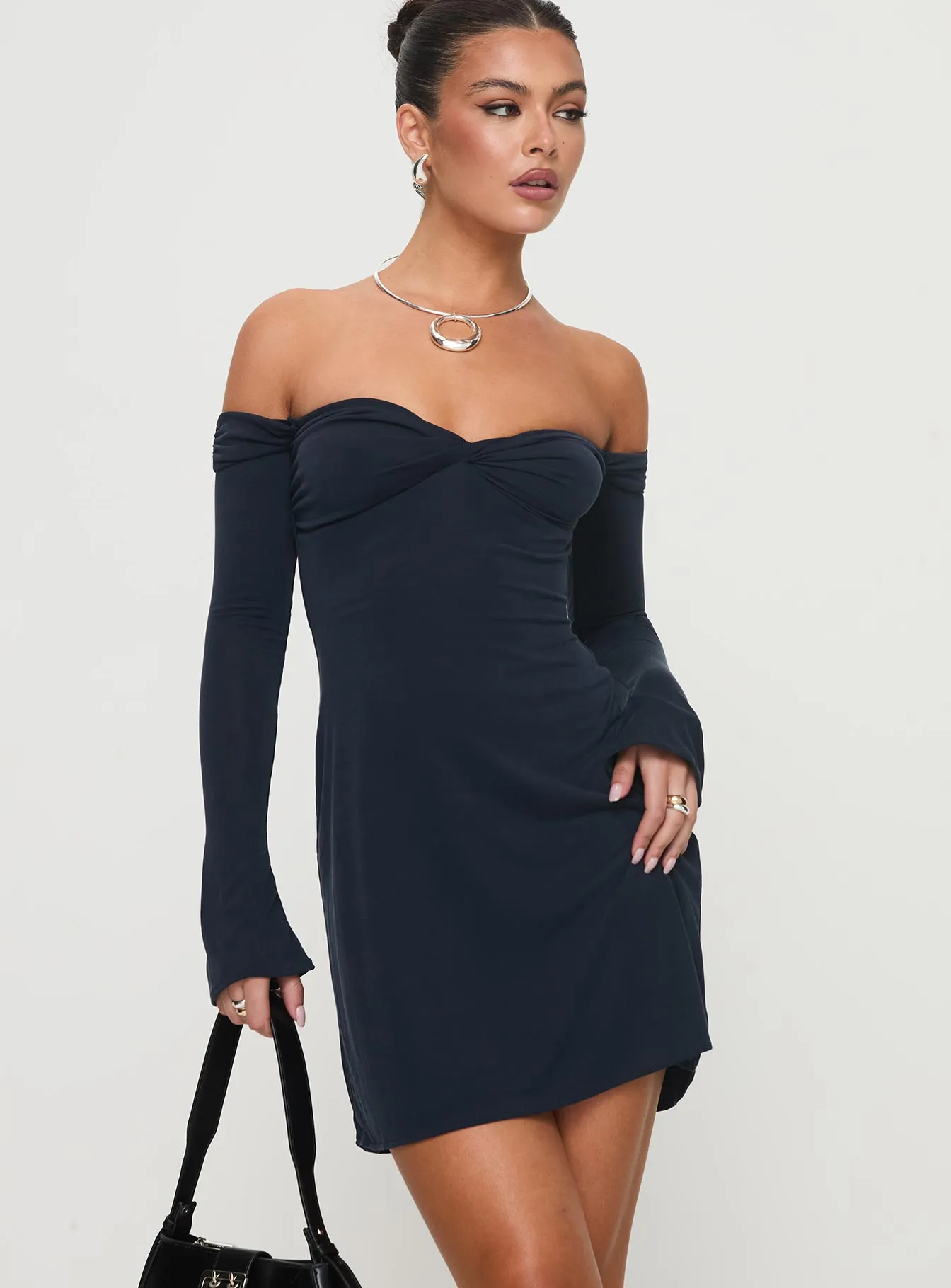 Suizie Off The Shoulder Mini Dress Navy Stylish Silhouette