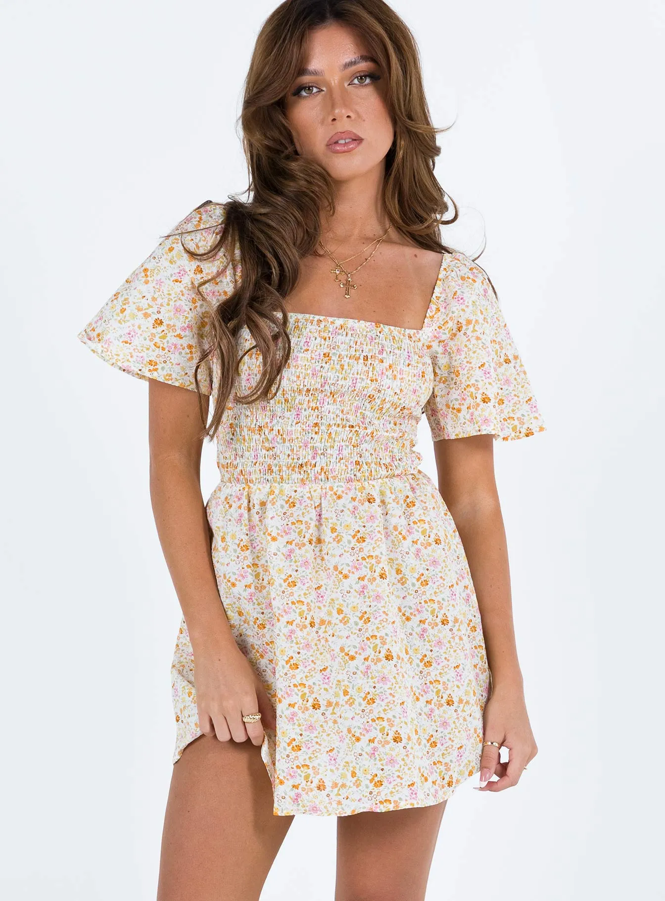 Summer Nights Mini Dress Floral Petite Adjustable Ties Light Glow