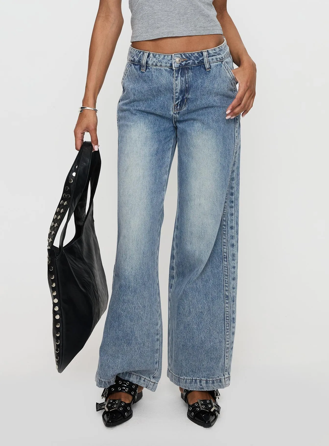 Workwear Ready No Fade Look Skipper Low Rise Wide Leg Jeans Vintage Blue