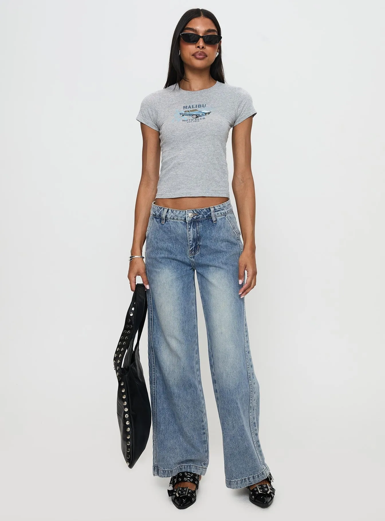 Lightweight Earthy Nature Lover Skipper Low Rise Wide Leg Jeans Vintage Blue