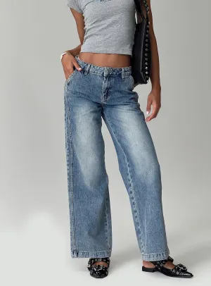 Skipper Low Rise Wide Leg Jeans Vintage Blue Durable Hardware City Life Style