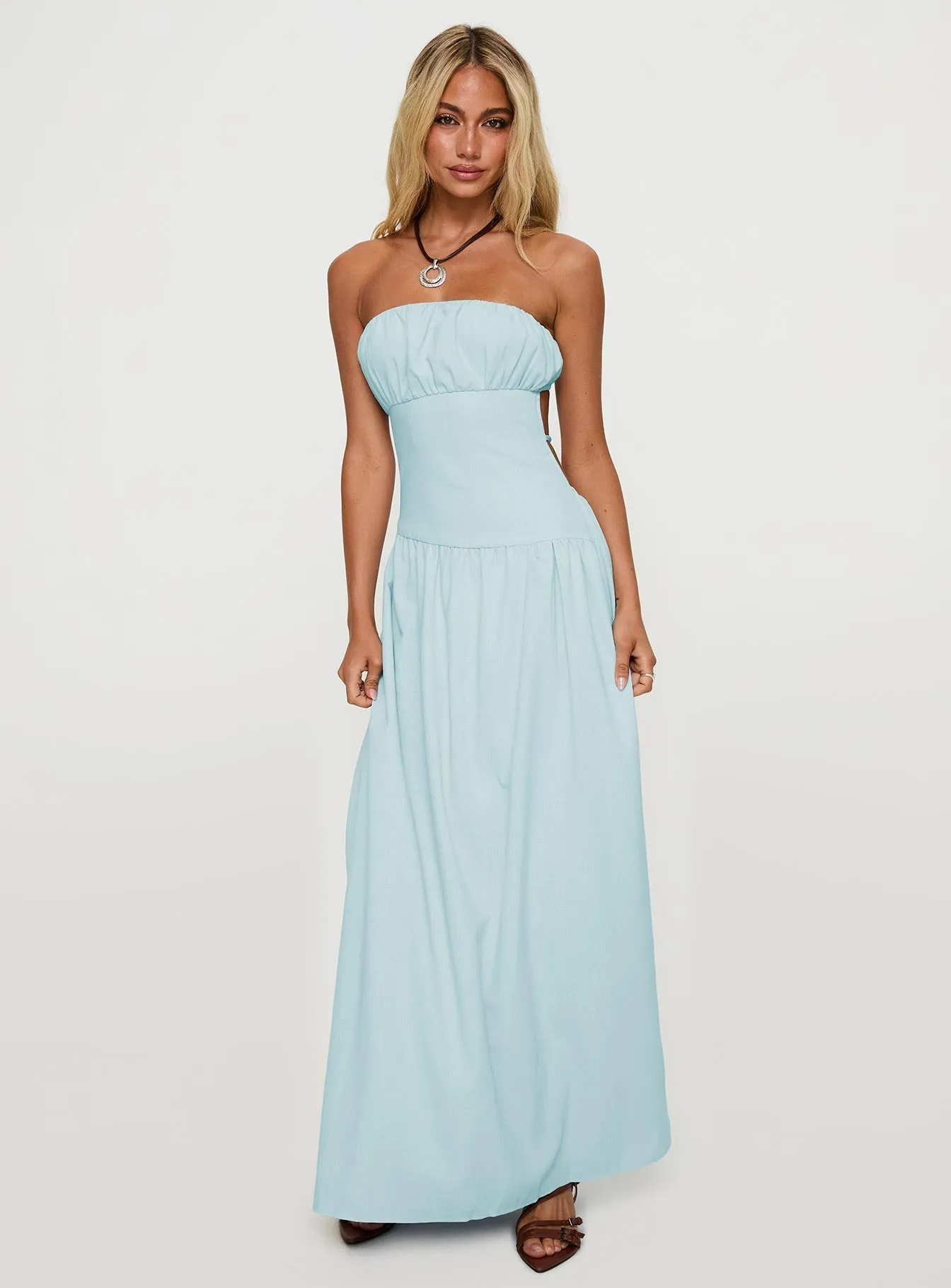 A-Line Cut Bridge Walk Luabelle Strapless Maxi Dress Blue