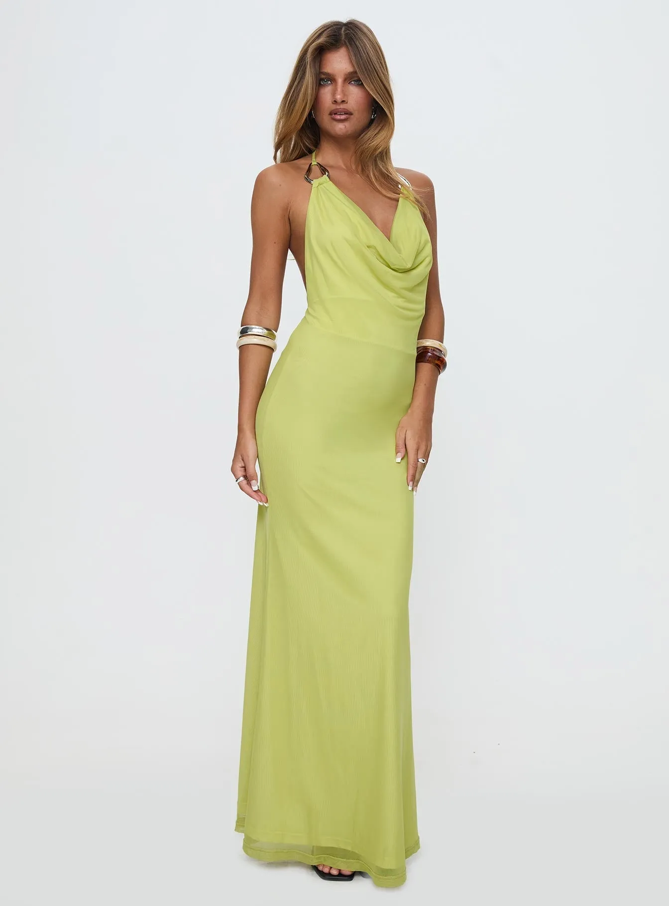 This maxi dress offers an effortlessly chic look with a relaxed fit and elegant style Rhaenyra Halter Maxi Dress Green