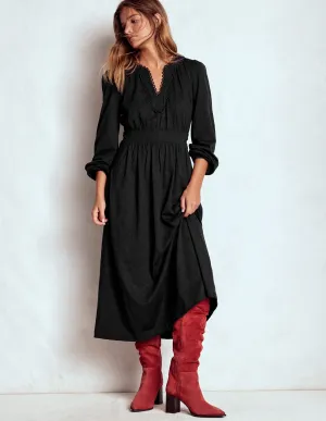Work Attire Maddie Picot Trim Midi Dress-Black