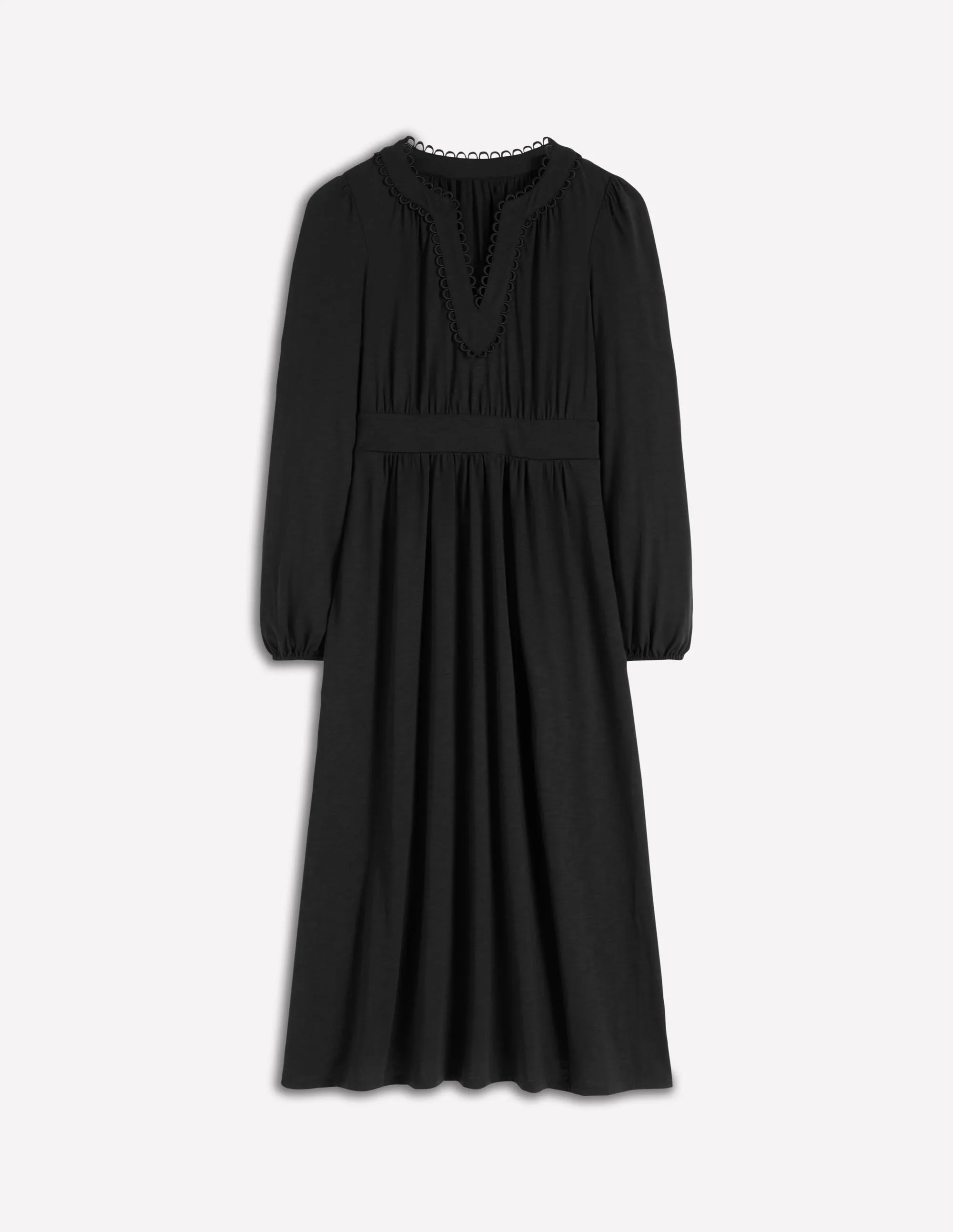 Fashion Must-Have Maddie Picot Trim Midi Dress-Black