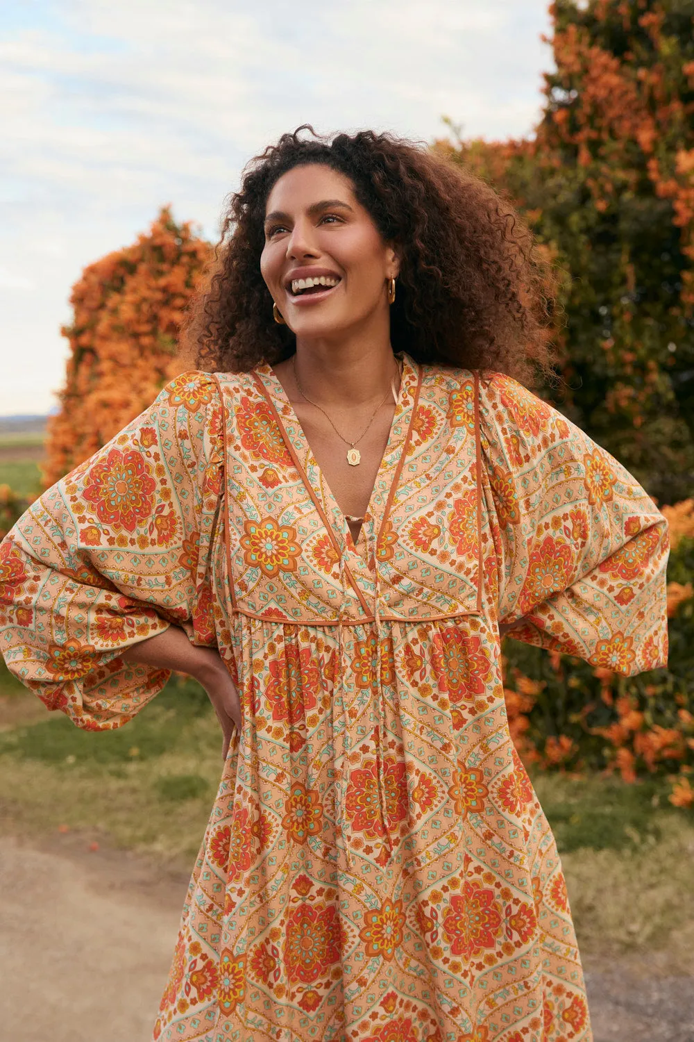 Court Yard Tulle Light Cairo Billow Sleeve Dress in Aquarius