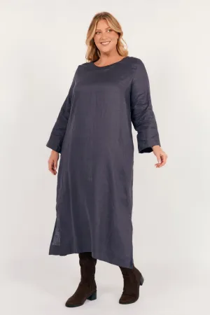 Jarla Linen Midi Dress in Charcoal Temple Way Day Off Style