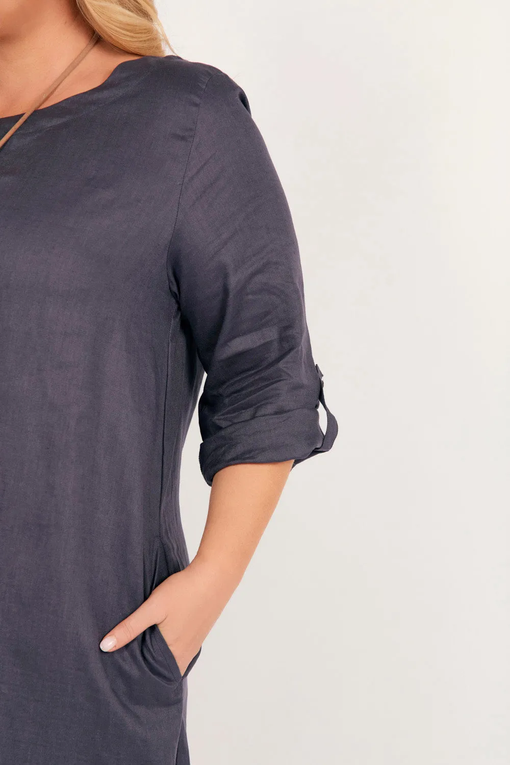 Comfortable casual midi Jarla Linen Midi Dress in Charcoal
