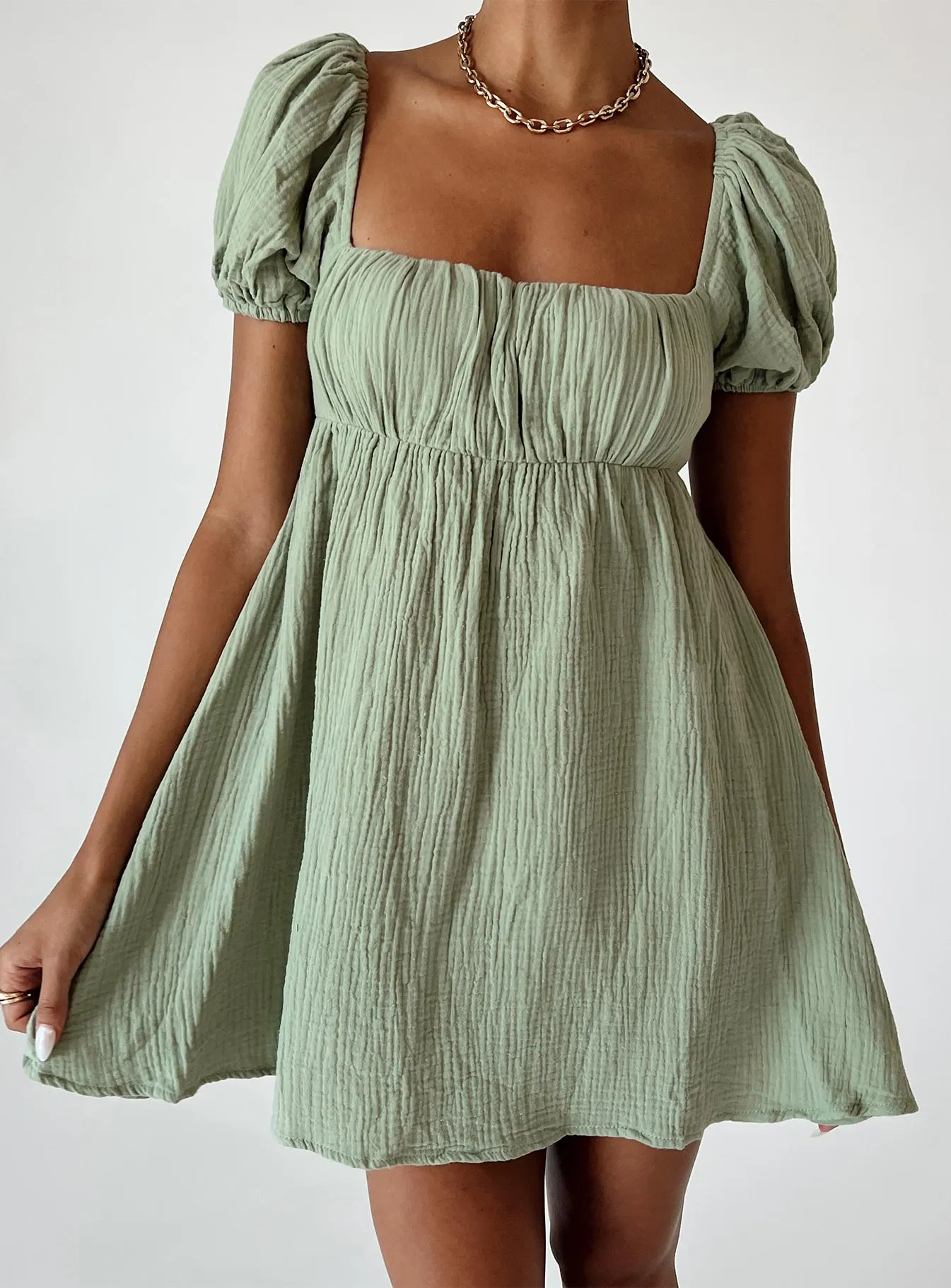 Feminine relaxed mini Close Wrap Let's Dance Mini Dress Sage