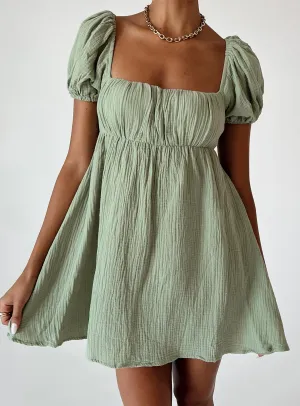 Feminine relaxed mini Close Wrap Let's Dance Mini Dress Sage