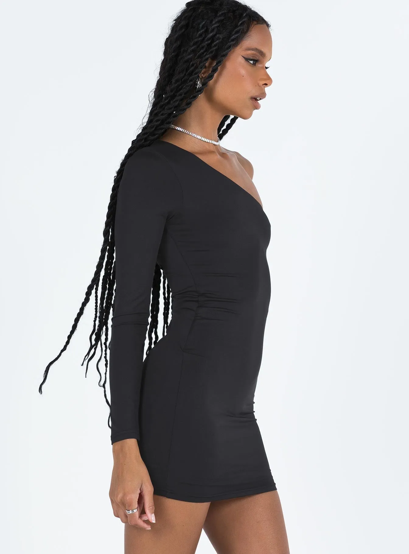 Trendy Wearable Tomer One Shoulder Mini Dress Black