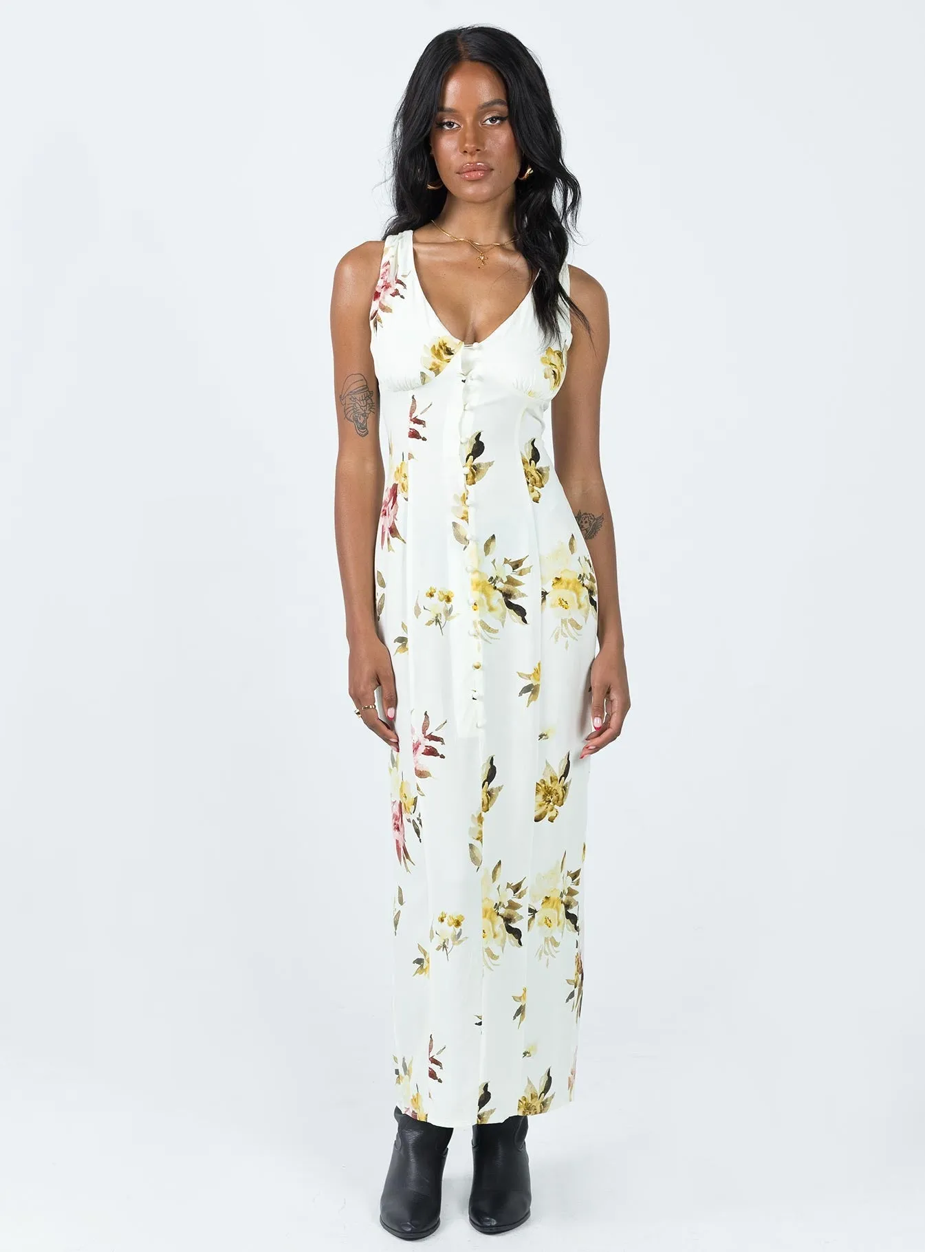 Malibu Maxi Dress Cream Multi Georgette Flow