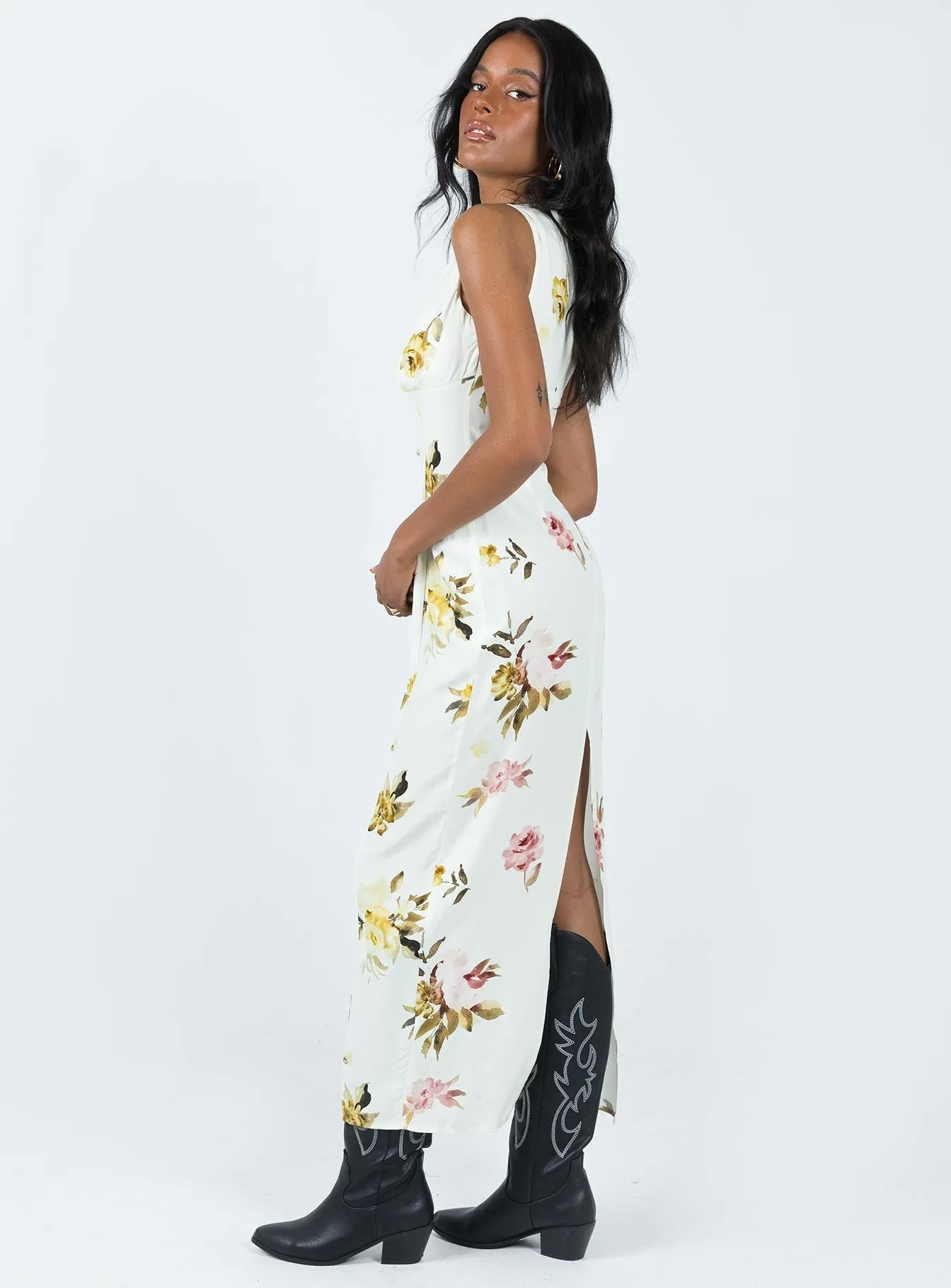 Malibu Maxi Dress Cream Multi Kimono Arm