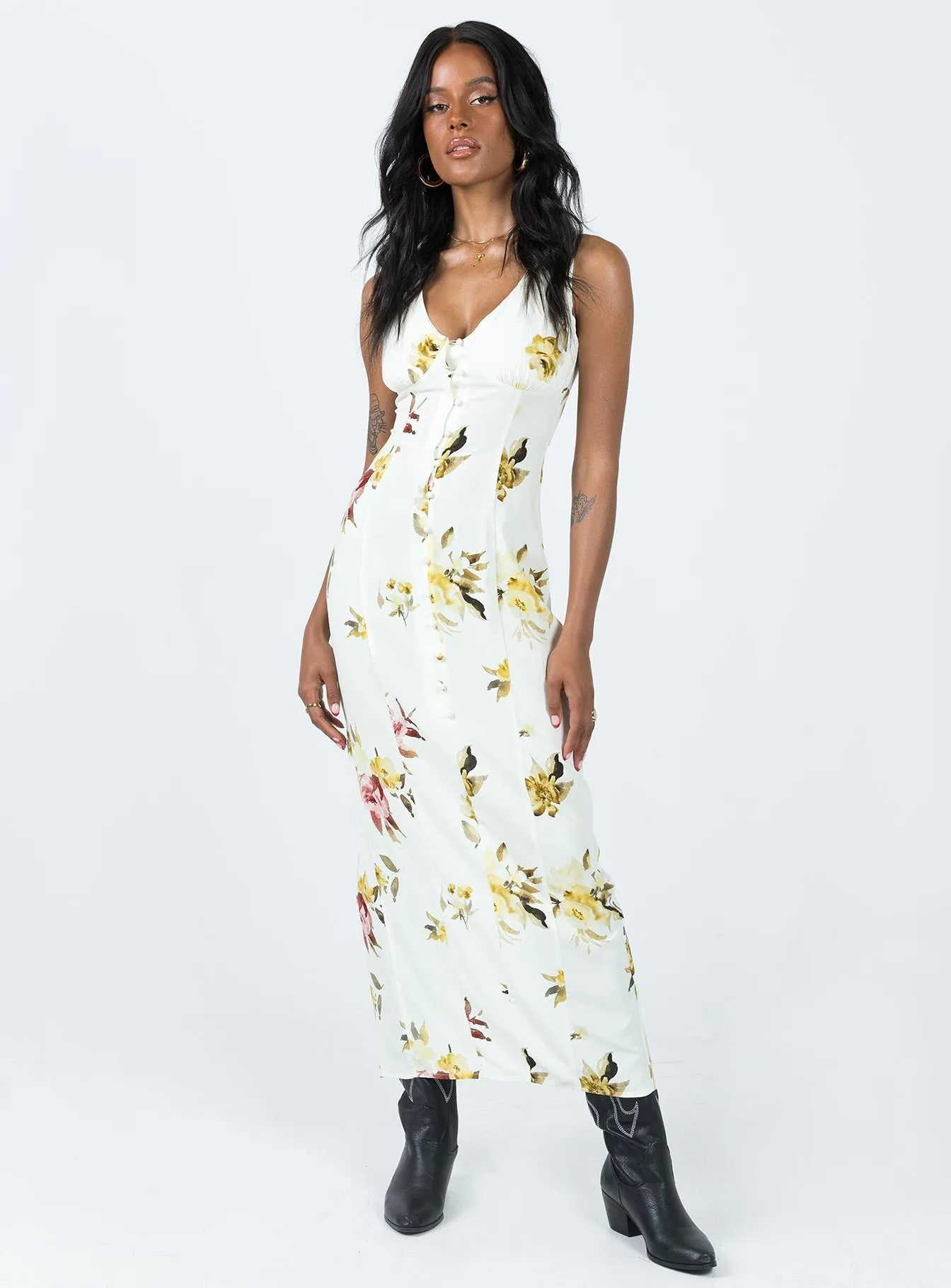 Malibu Maxi Dress Cream Multi Steel Frame Dune Glow