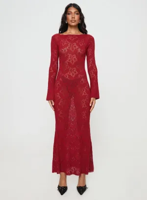 Pricely Long Sleeve Maxi Dress Red Chic dress for casual outings