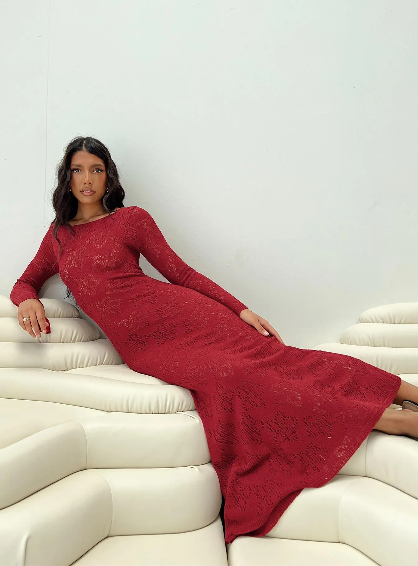 Pricely Long Sleeve Maxi Dress Red Agate Shine Mustard Pop