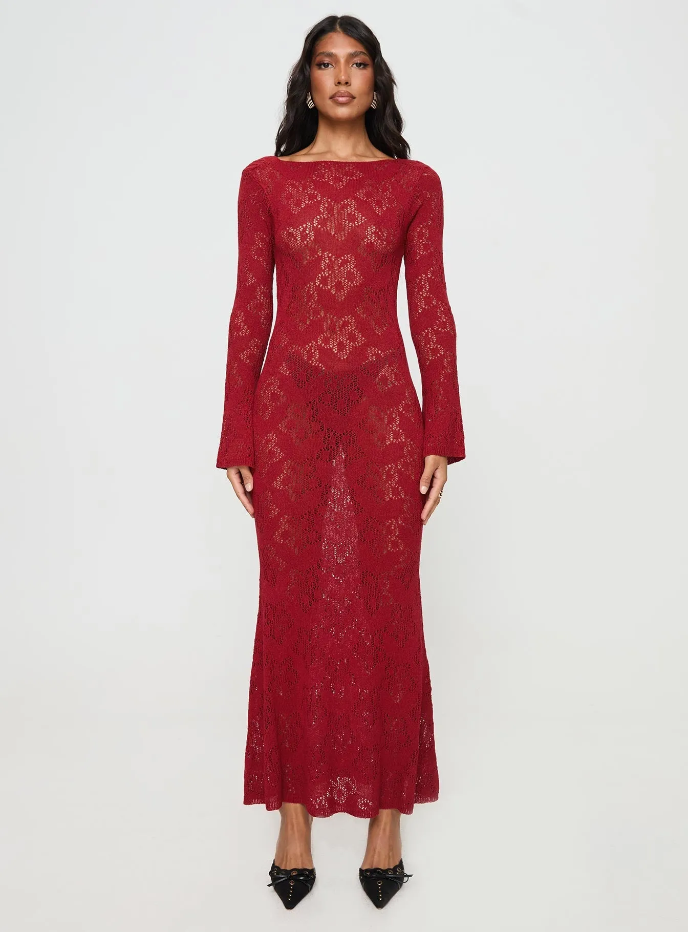 Pricely Long Sleeve Maxi Dress Red Chic dress for casual outings