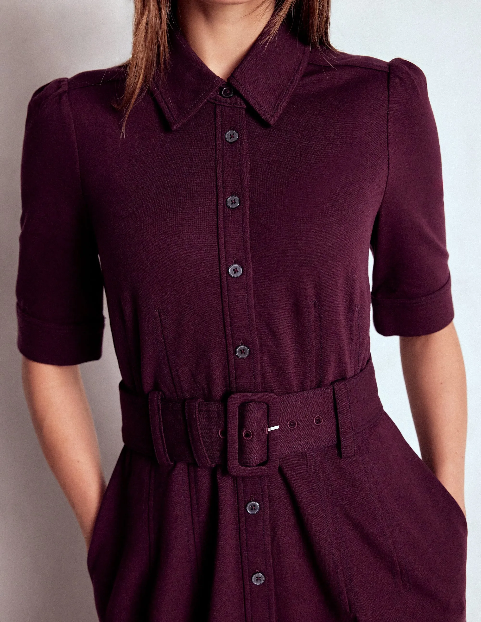 Sand Step Anita Ponte Shirt Dress-Dark Cherry