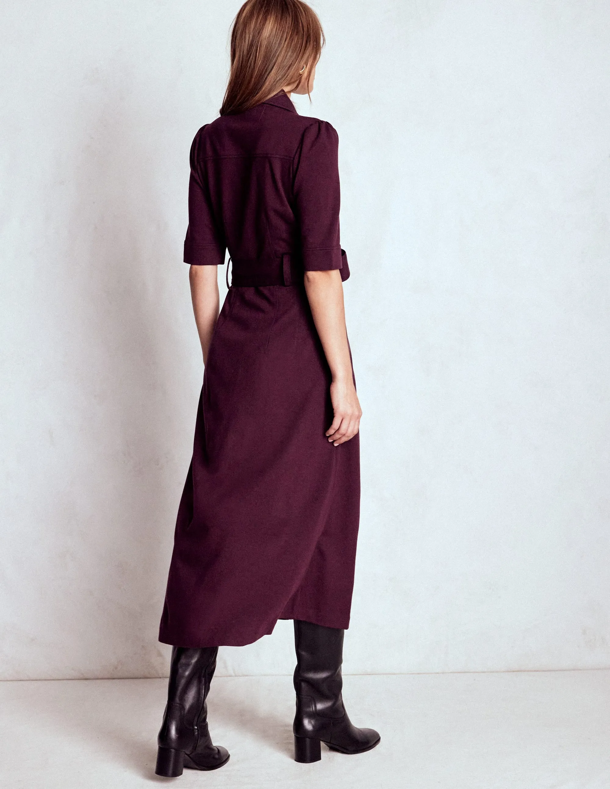 Desk To Dinner Anita Ponte Shirt Dress-Dark Cherry