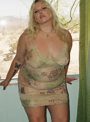 Look Loud Dance Free Mini Dress Multi / Green Curve
