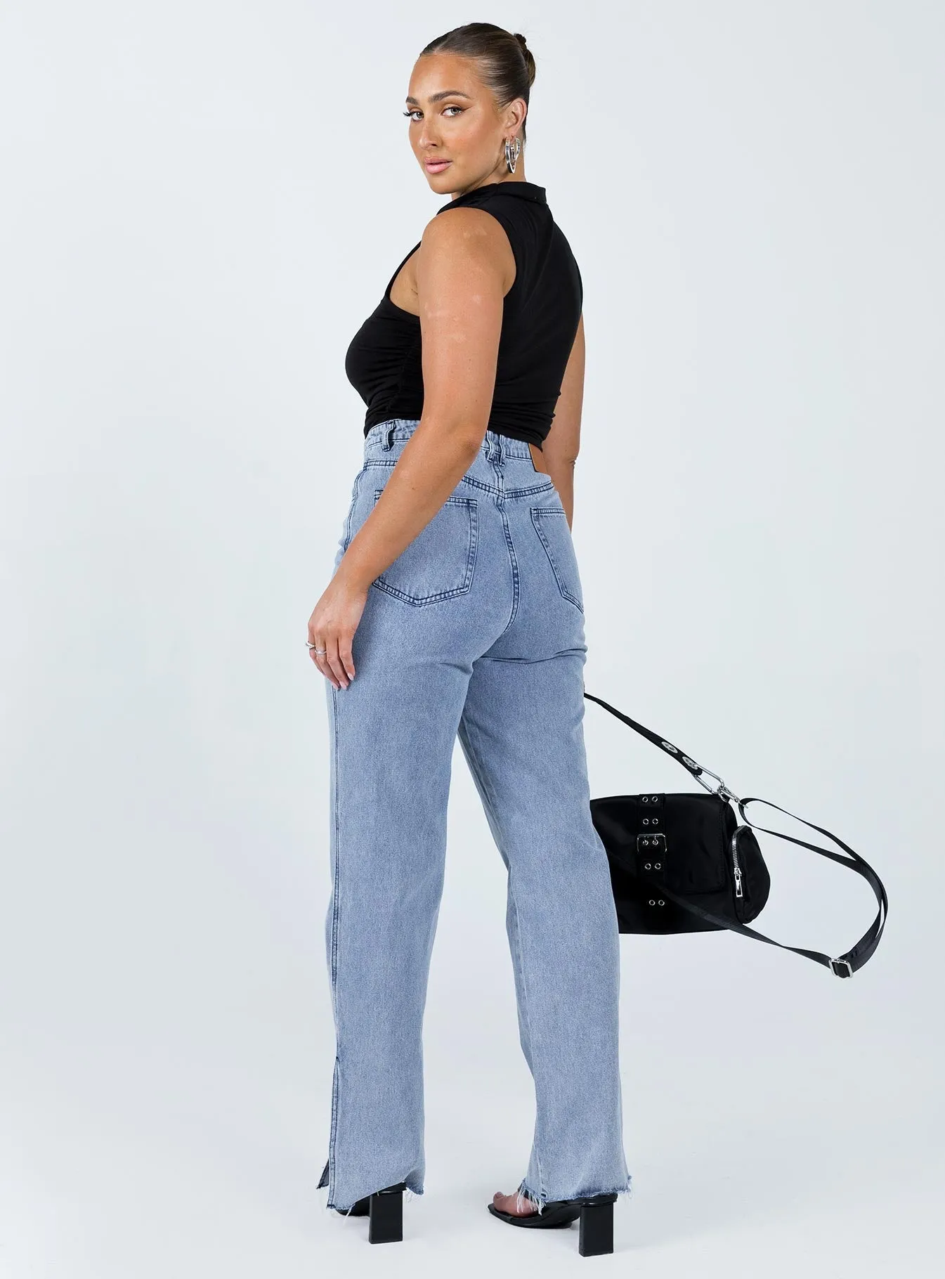 No Fuss Style Dean Wide Leg Jean Mid Wash Denim