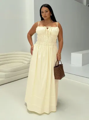Loralei Shirred Maxi Dress Yellow Curve Breezy resort wear
