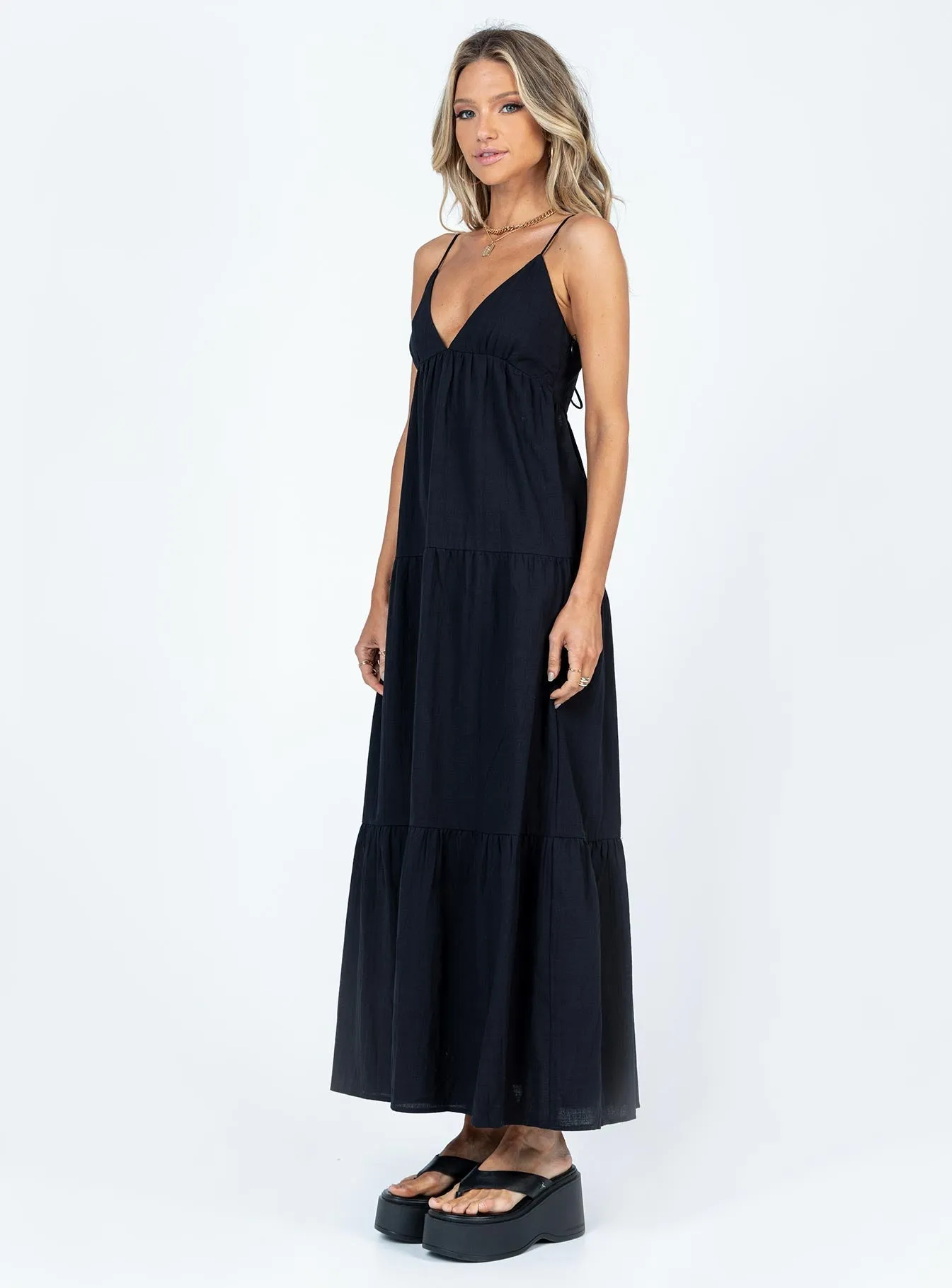 Navy Tone Vibrant colored maxi Chelsea Maxi Dress Black