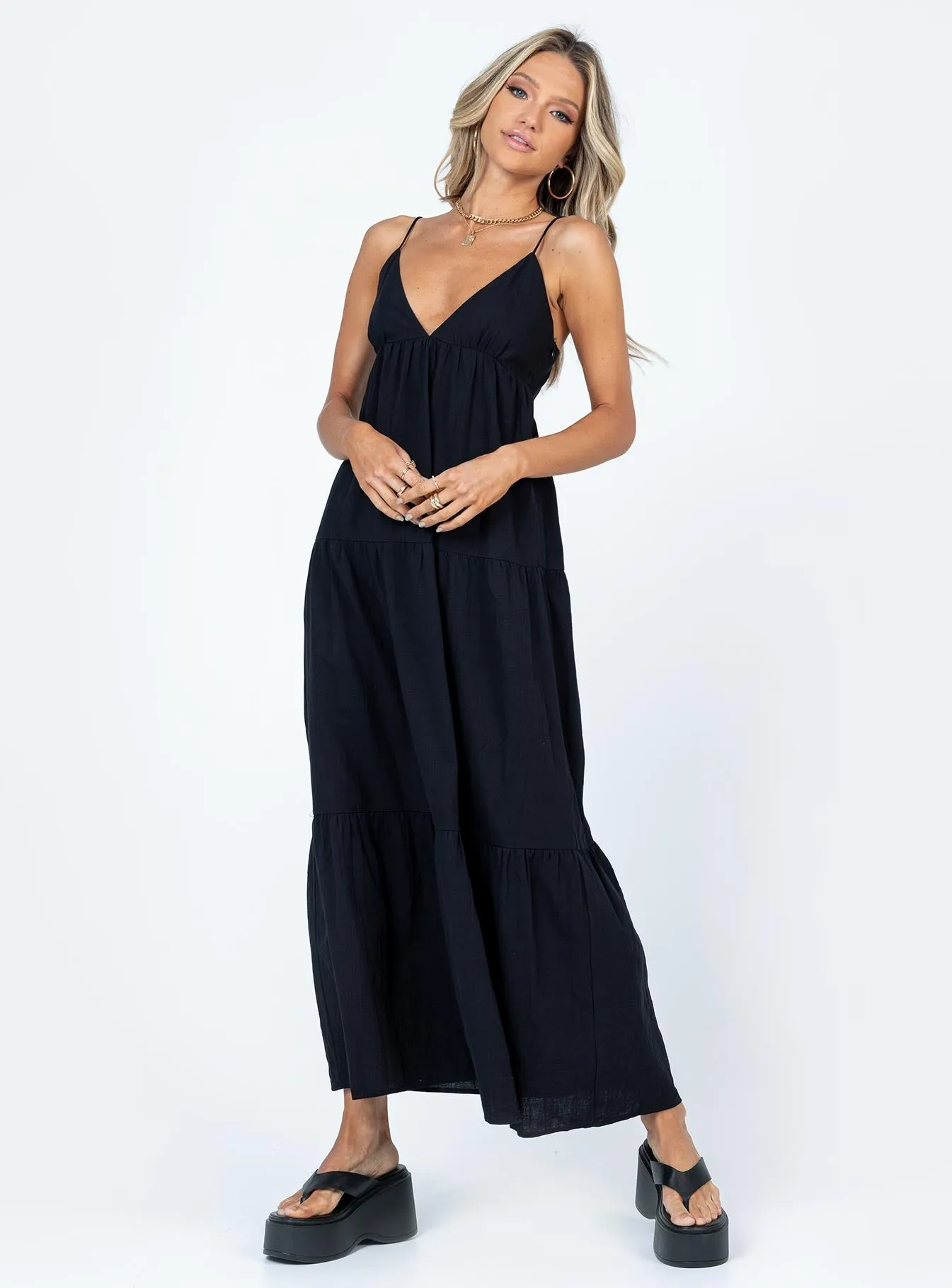 french chic Elegant high-waist gown Chelsea Maxi Dress Black