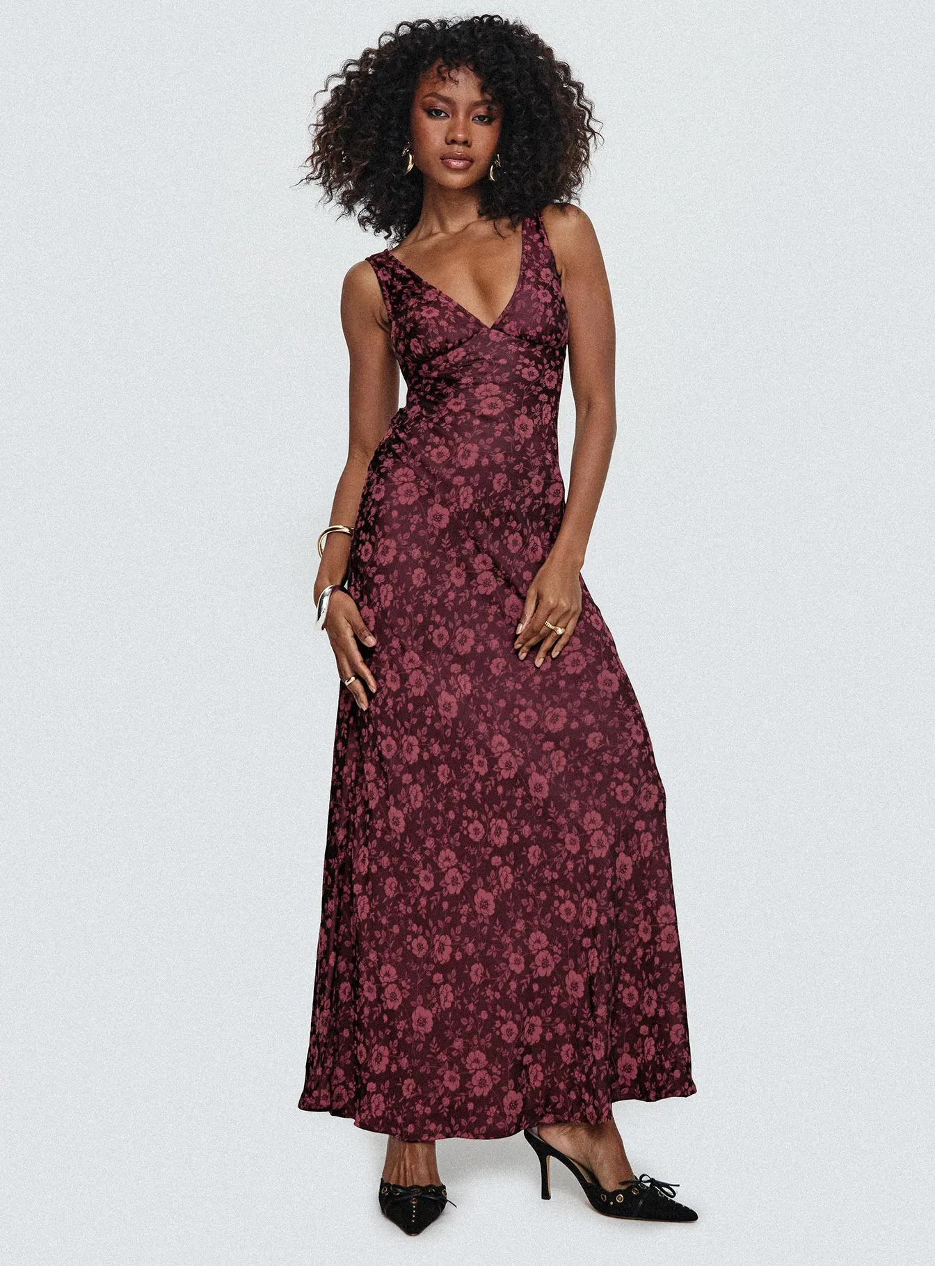 Bamboo Glow Nell Jacquard Maxi Dress Burgundy