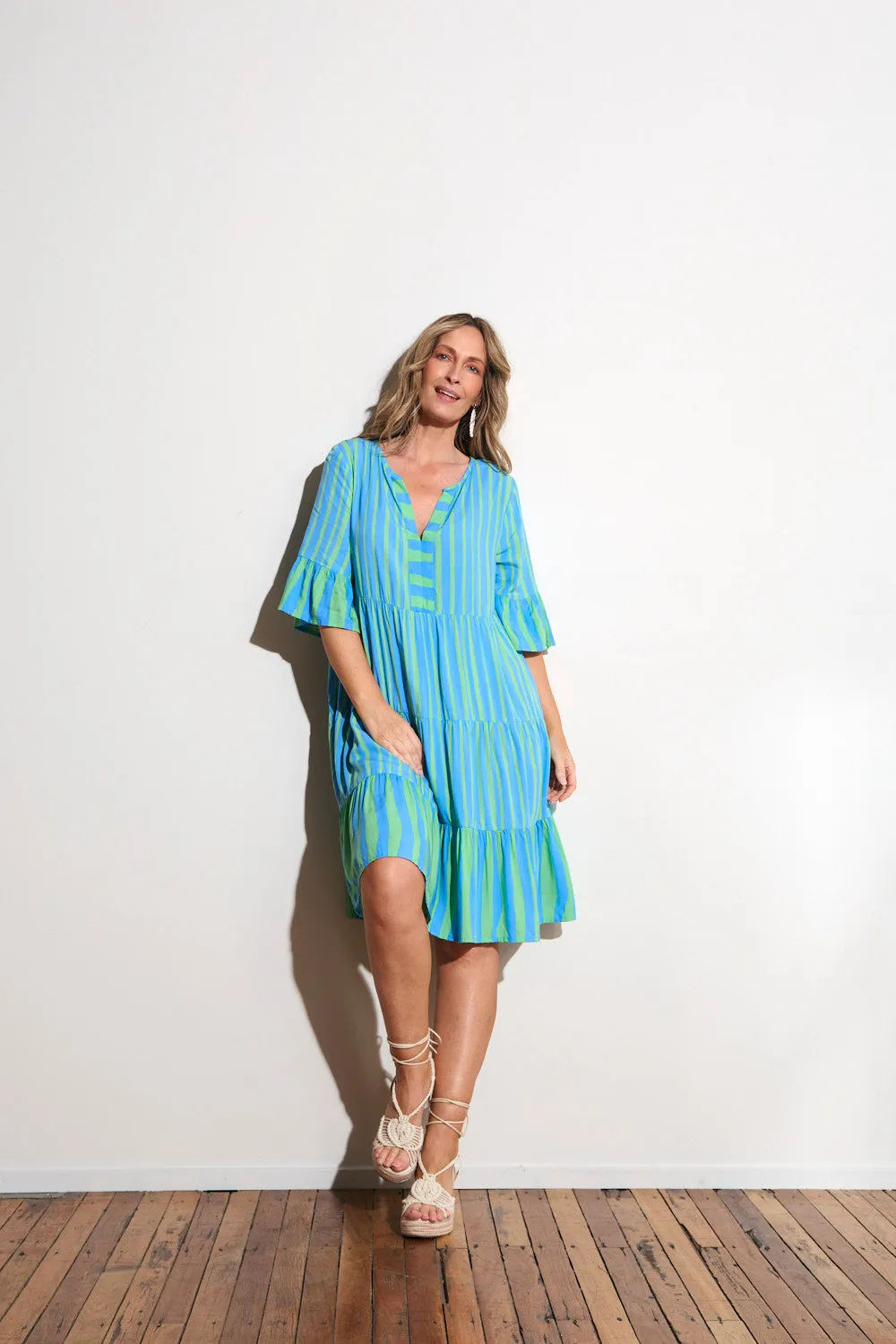 UVProtectionFinish Adjustable Straps Scout Tiered Dress in Tropical Spring