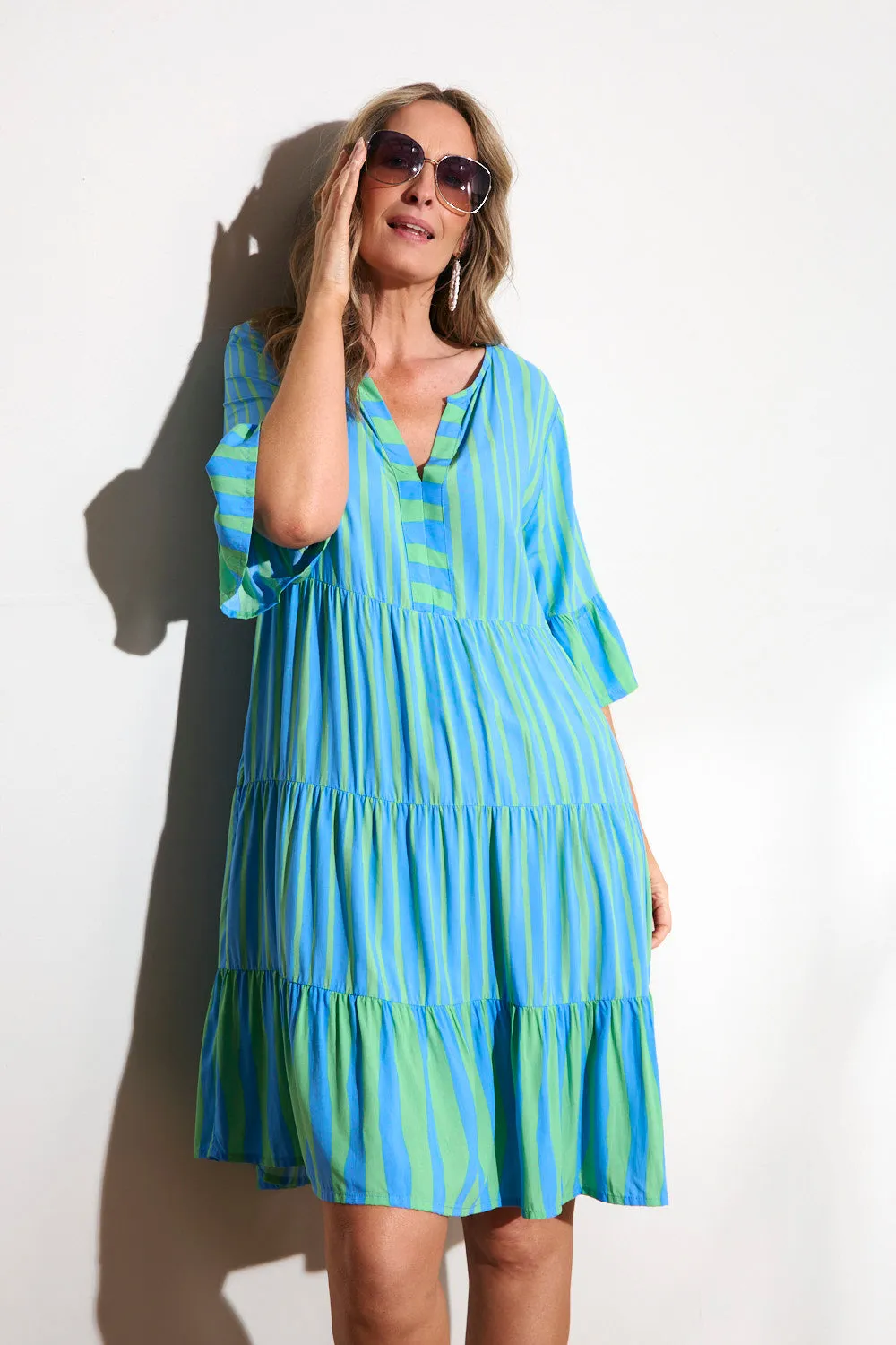 Scout Tiered Dress in Tropical Spring SlipResistantHem Hero Tale