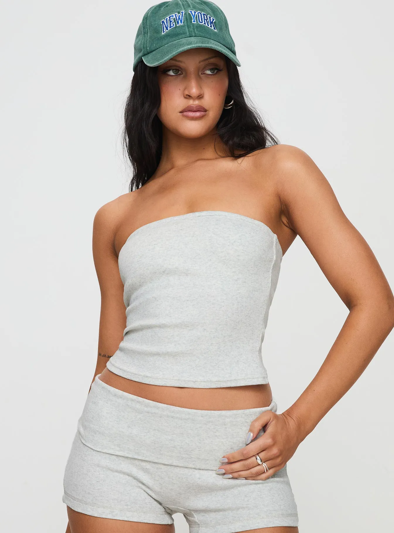Baseline Strapless Rib Top Grey SleevelessOption LowProfileSeams