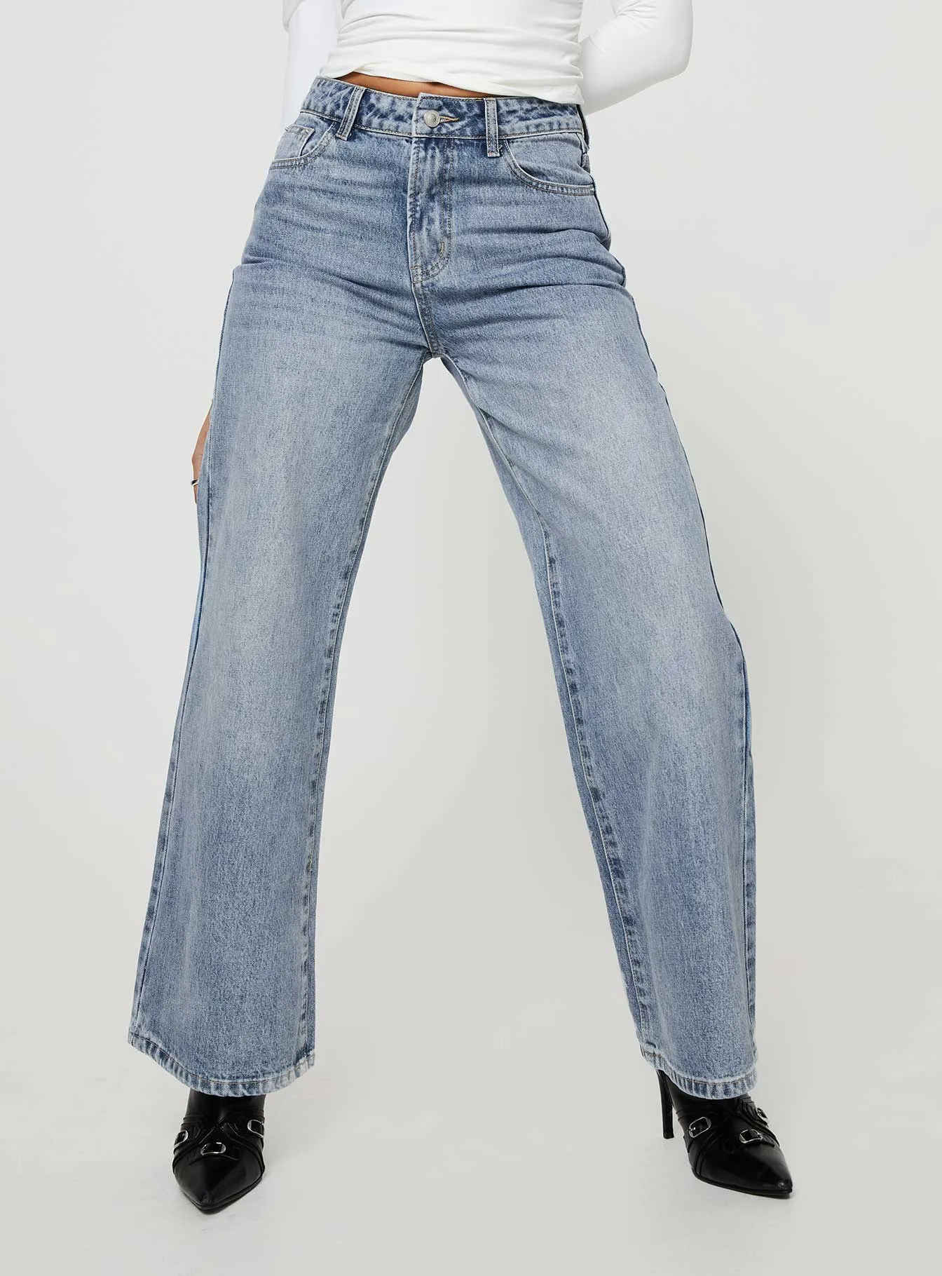 Spring Mood Bold Look Cat Relaxed Rigid Wide Leg Jean Angel Blue
