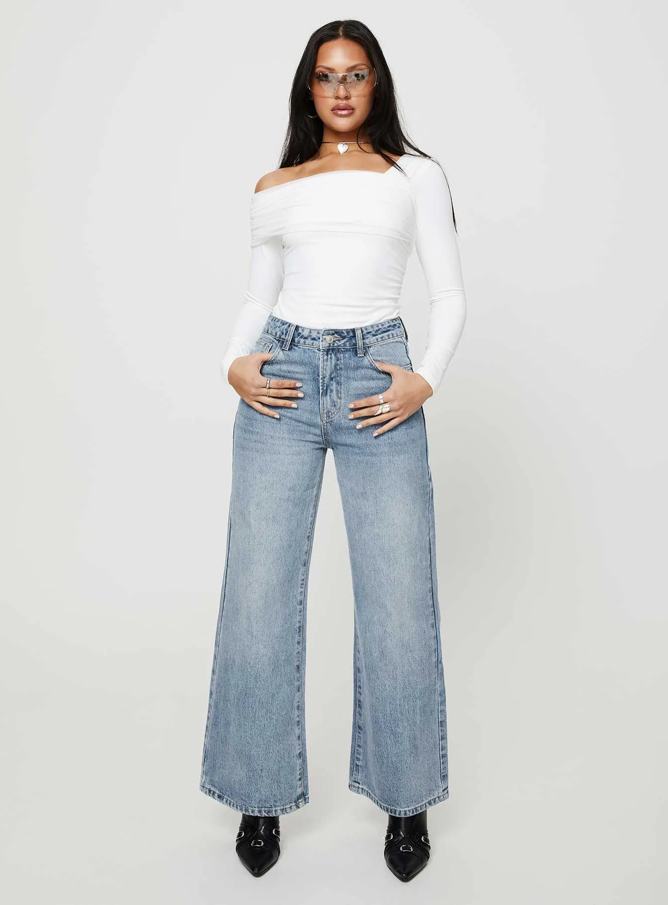 Cat Relaxed Rigid Wide Leg Jean Angel Blue Urban Look City Look