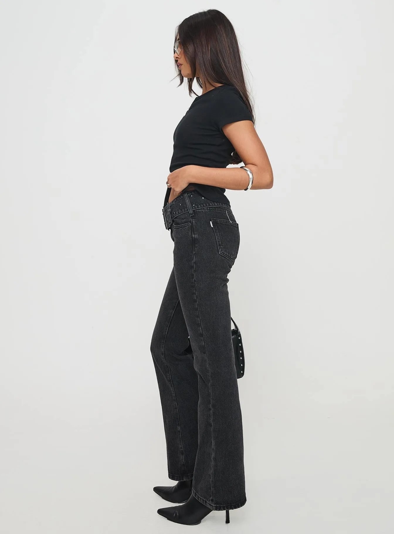 Peralto Flared Jeans Washed Black Trend Setter Trendy Premium Flexible Waist