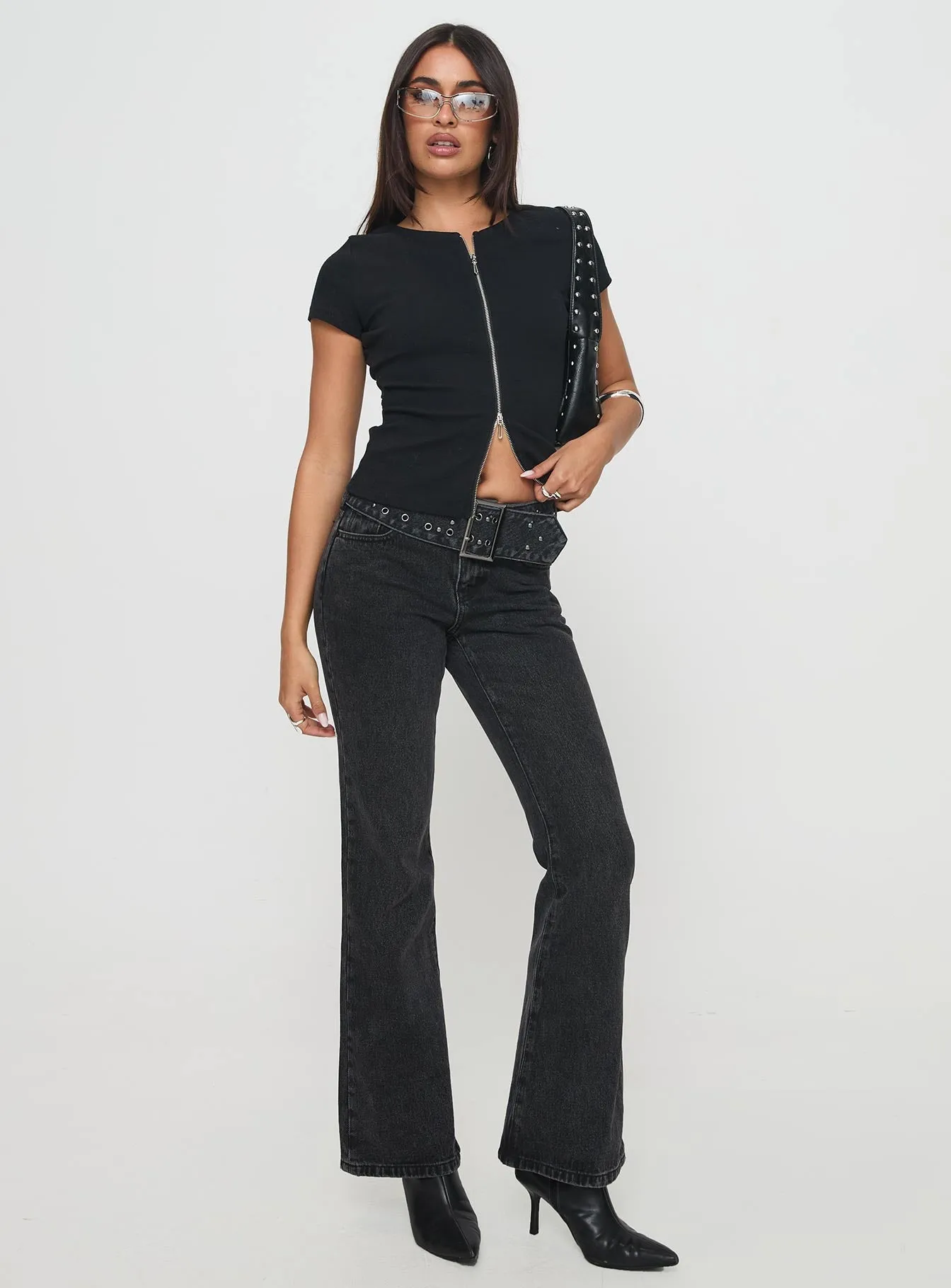 Soft Stretch Anytime Look Peralto Flared Jeans Washed Black