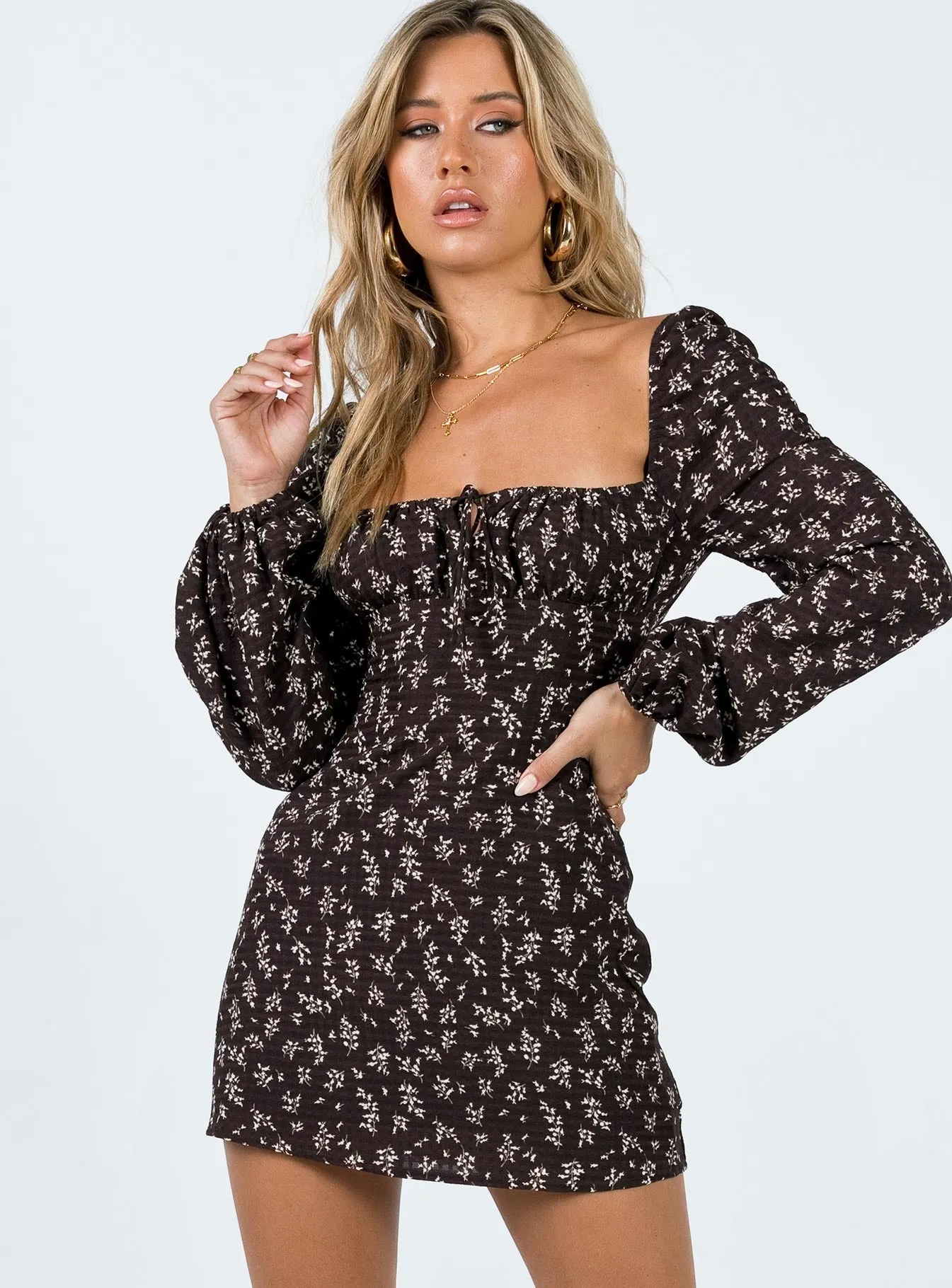 Lyndon Long Sleeve Mini Dress Brown Fashion Glow Glow Edge