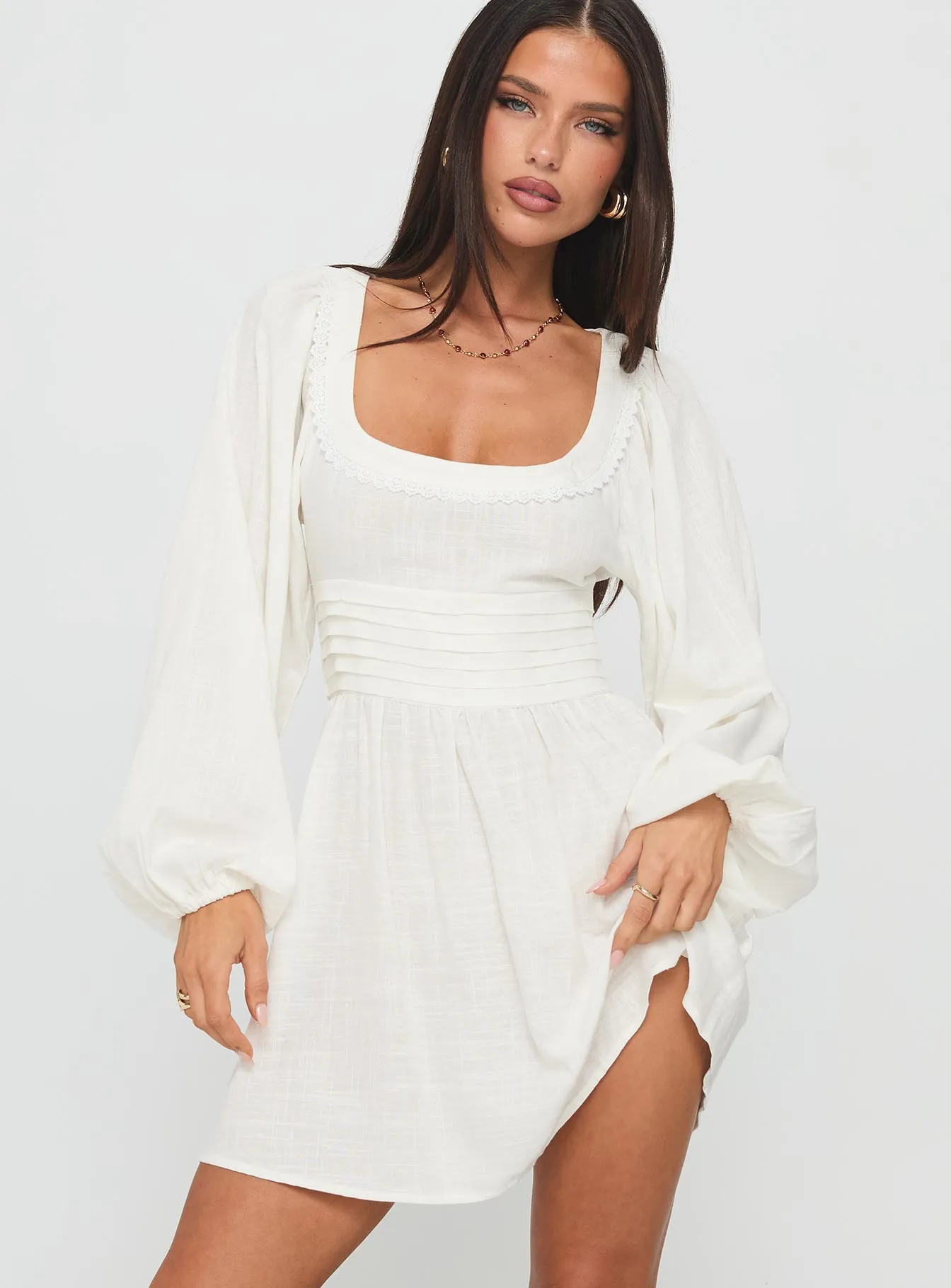 Curvy Love Weyes Long Sleeve Mini Dress White