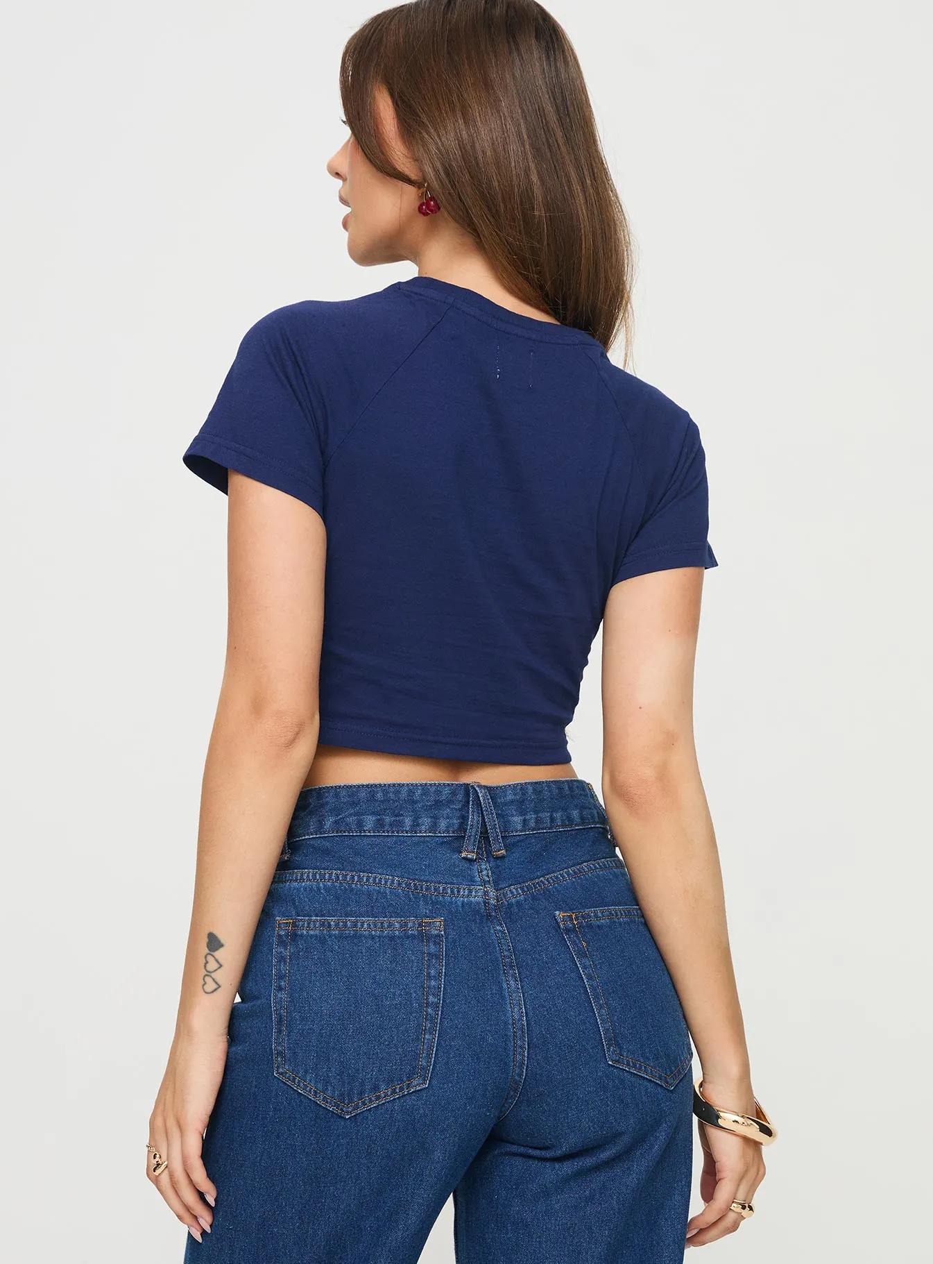 Wish You Would Baby Tee Navy WrinkleResistant Texture
